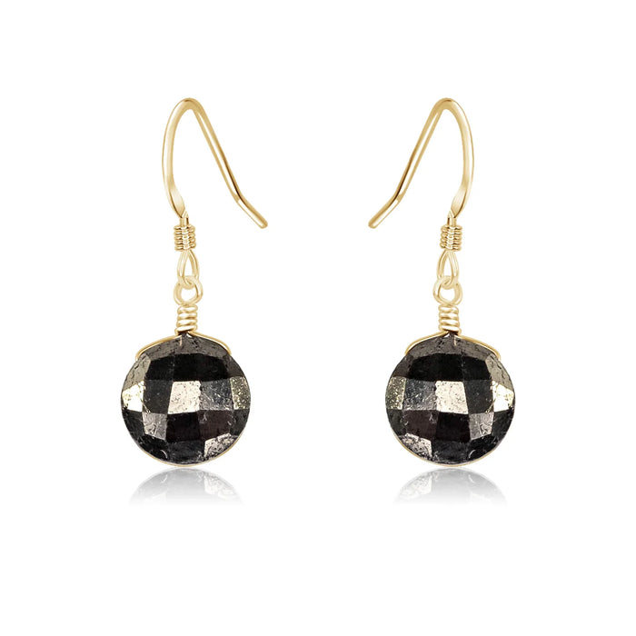 Faceted Pyrite Crystal Circle Dangle Earrings