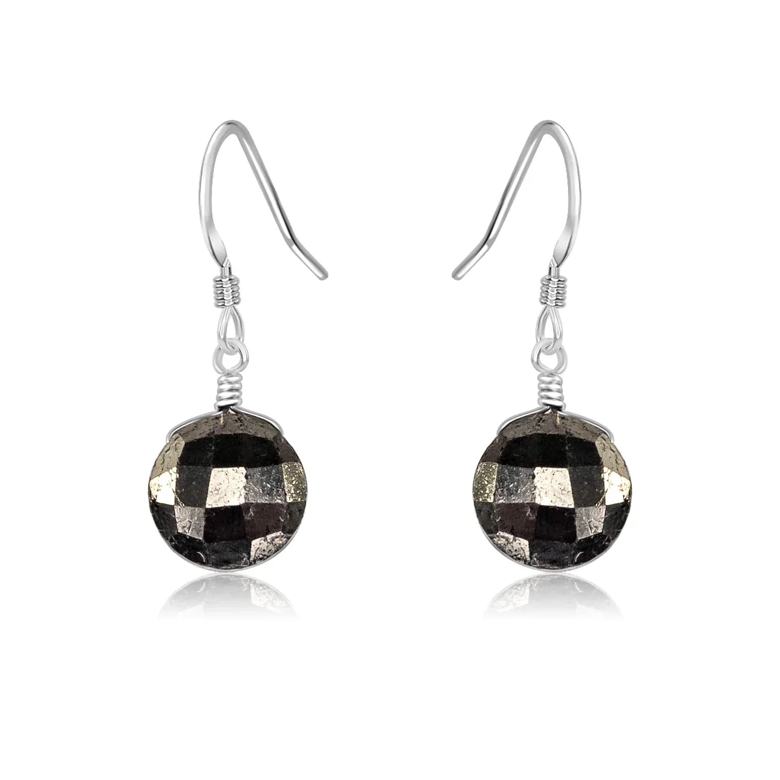 Faceted Pyrite Crystal Circle Dangle Earrings