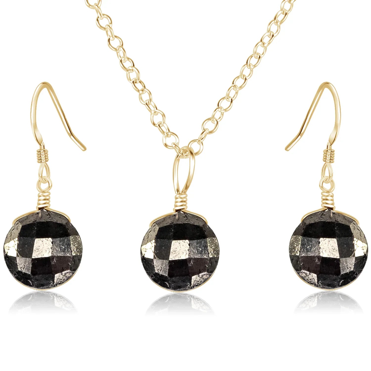 Faceted Pyrite Crystal Circle Jewellery Set