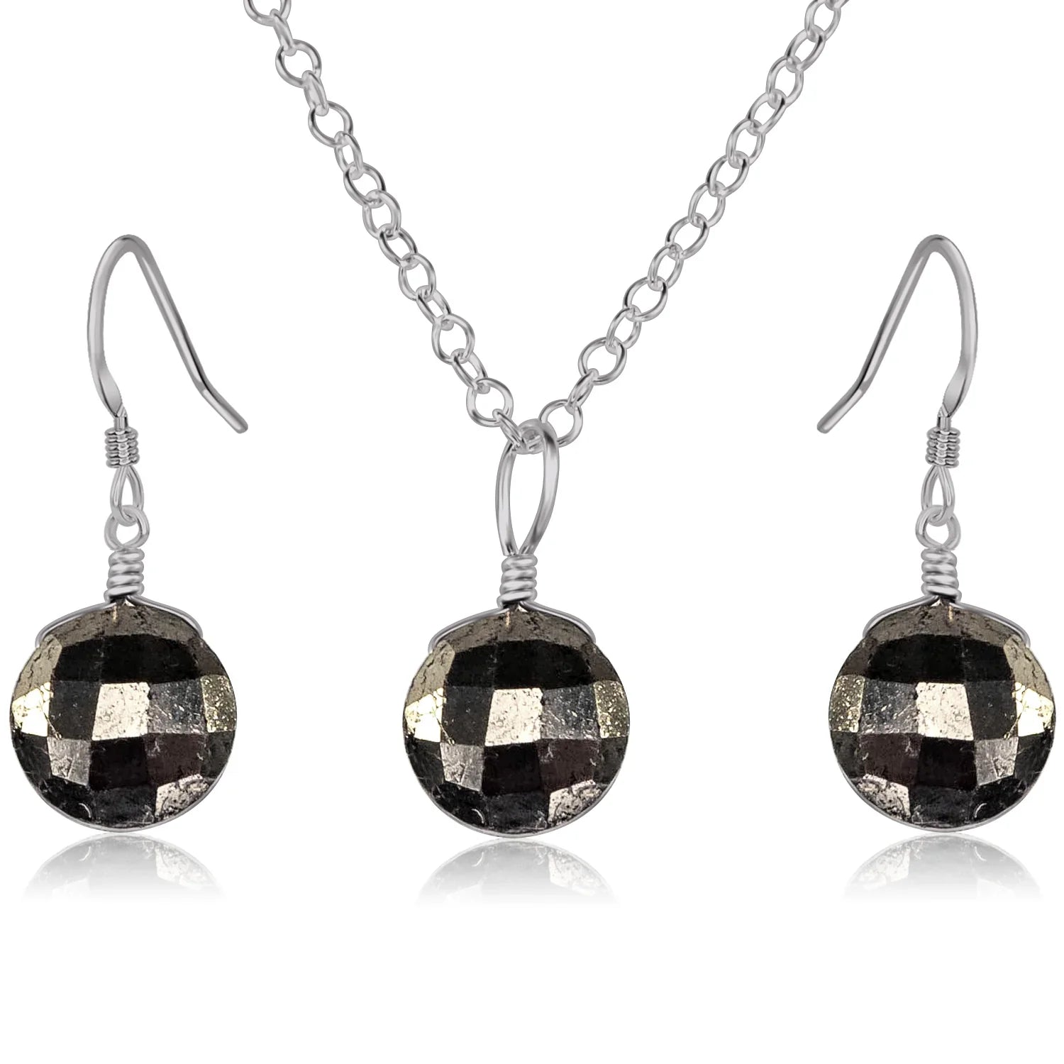Faceted Pyrite Crystal Circle Jewellery Set