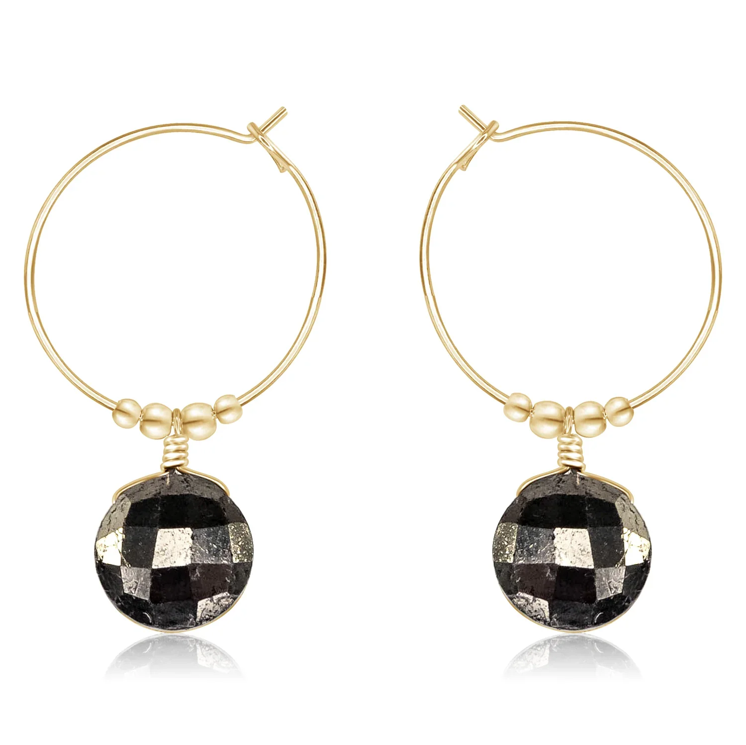 Faceted Pyrite Crystal Circle Dangle Hoop Earrings