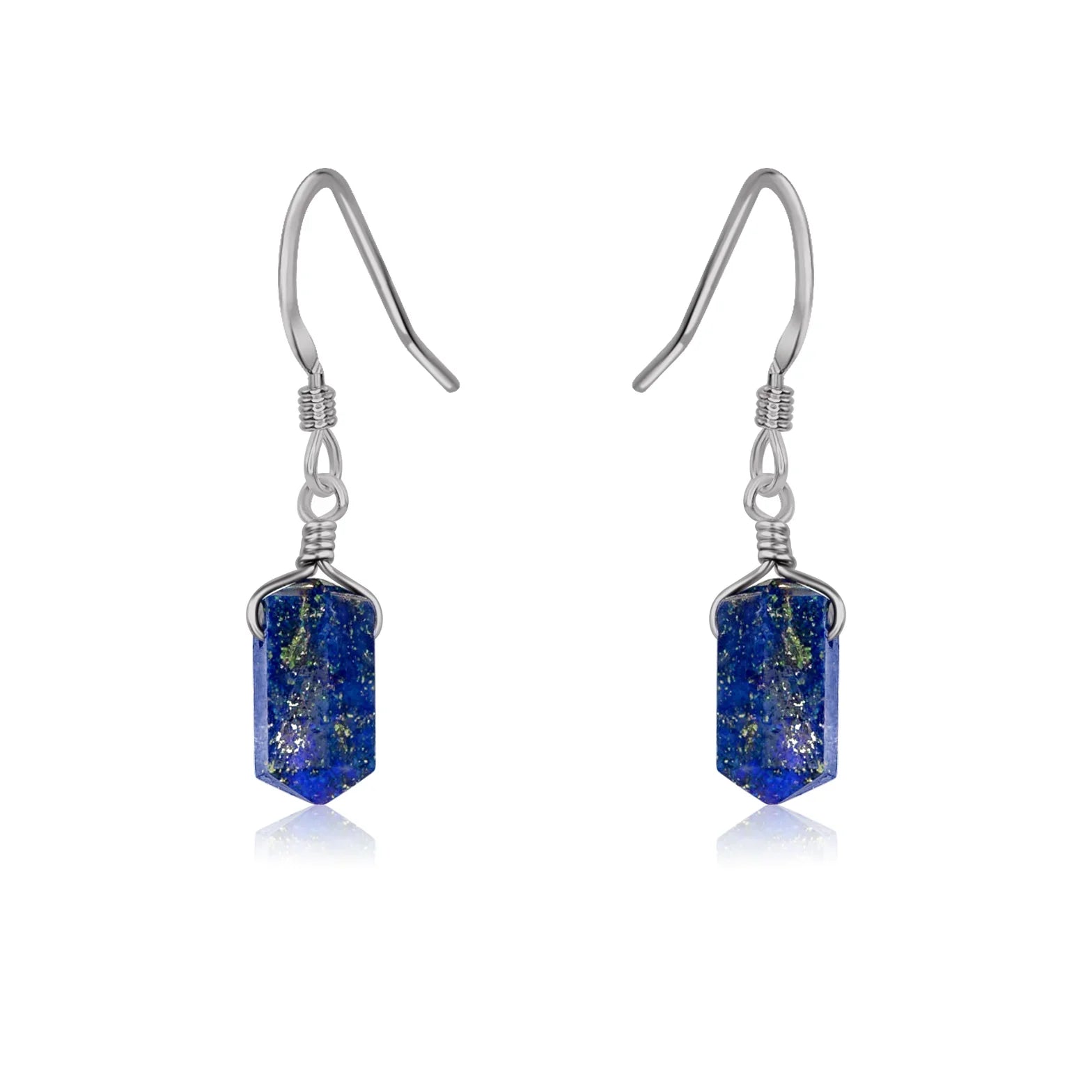 Lapis Lazuli Mini Double Terminated Crystal Point Dangle Drop Earrings