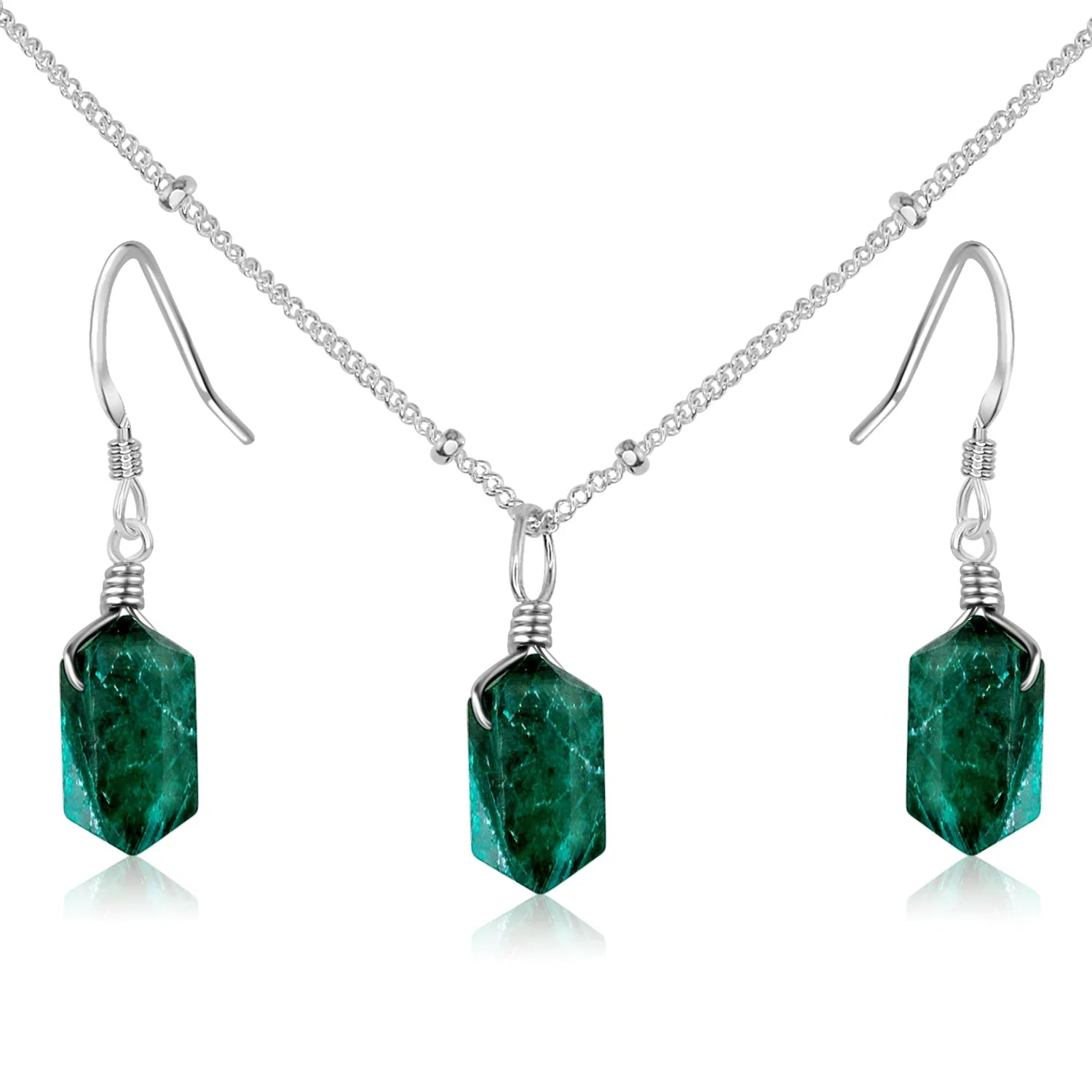 Emerald Double Terminated Crystal Jewellery Set