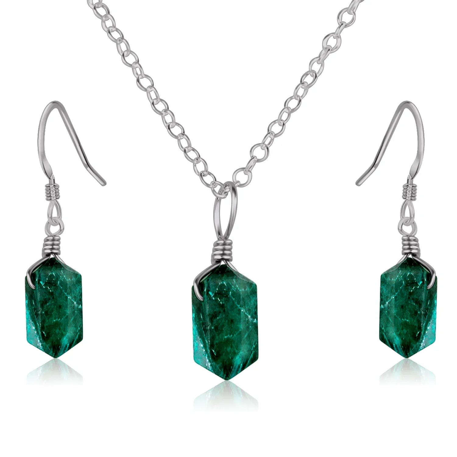 Emerald Double Terminated Crystal Jewellery Set