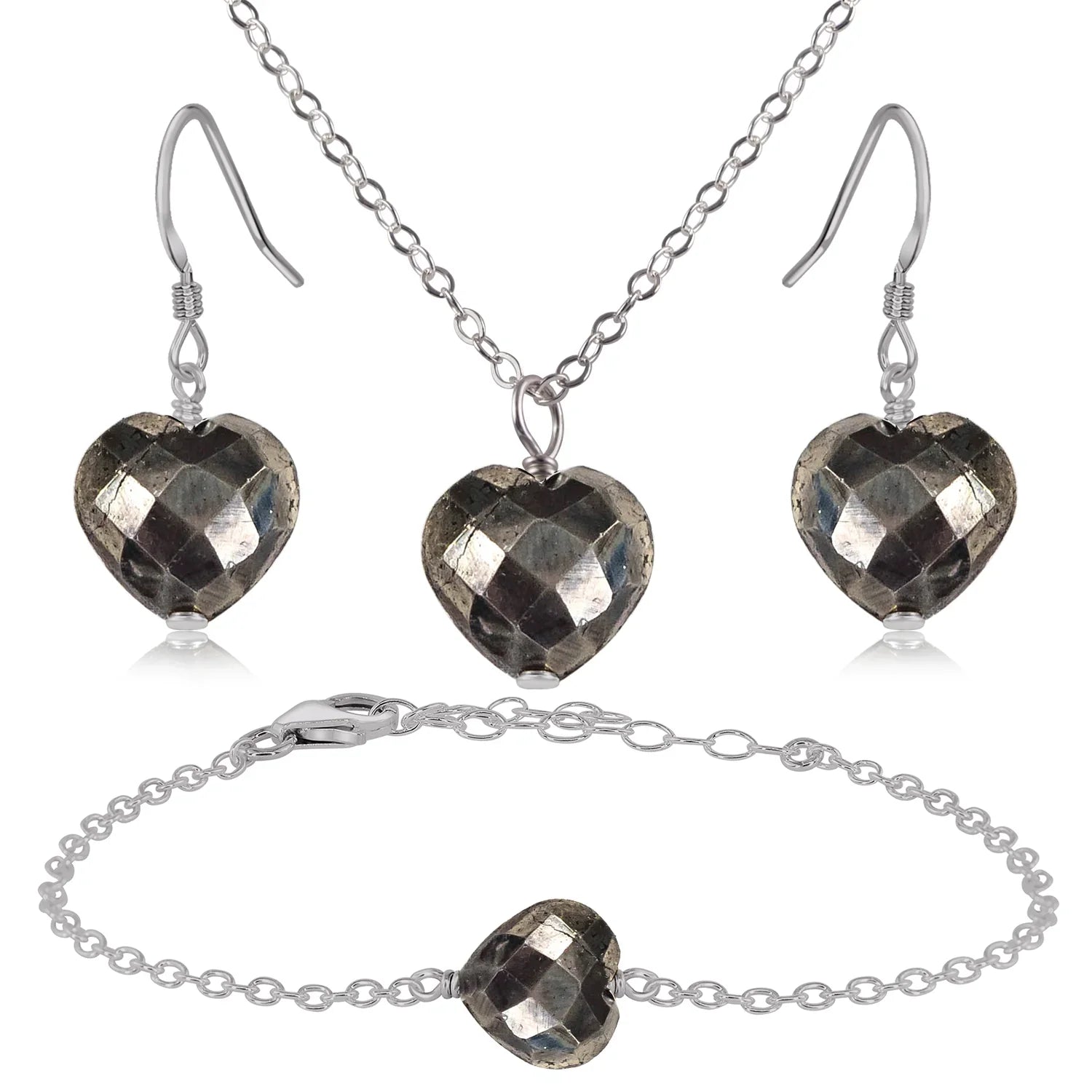 Pyrite Crystal Heart Jewellery Set