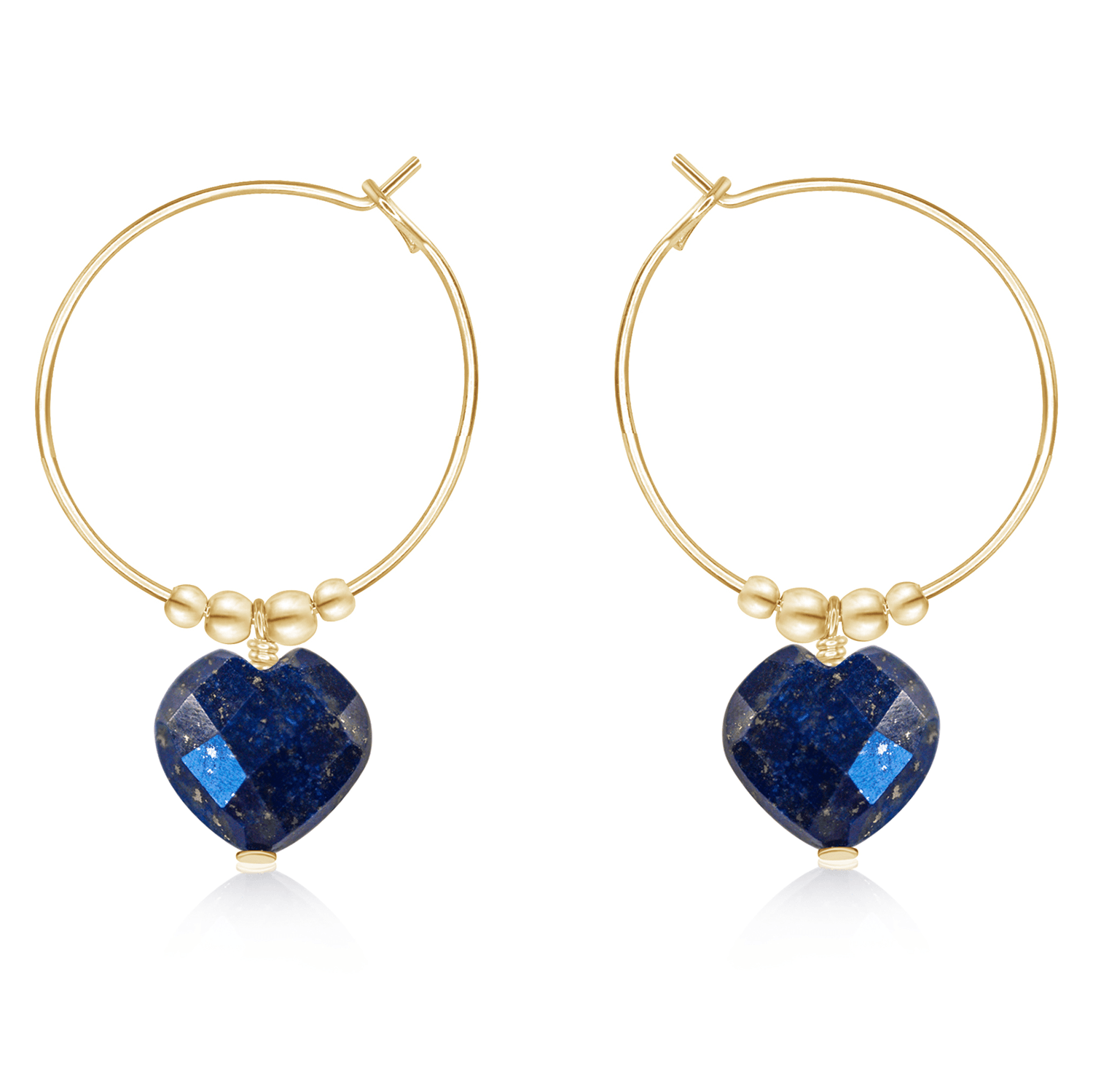 Lapis Lazuli Crystal Heart Dangle Hoop Earrings - Lapis Lazuli Crystal Heart Dangle Hoop Earrings - 14k Gold Fill - Luna Tide Handmade Crystal Jewellery