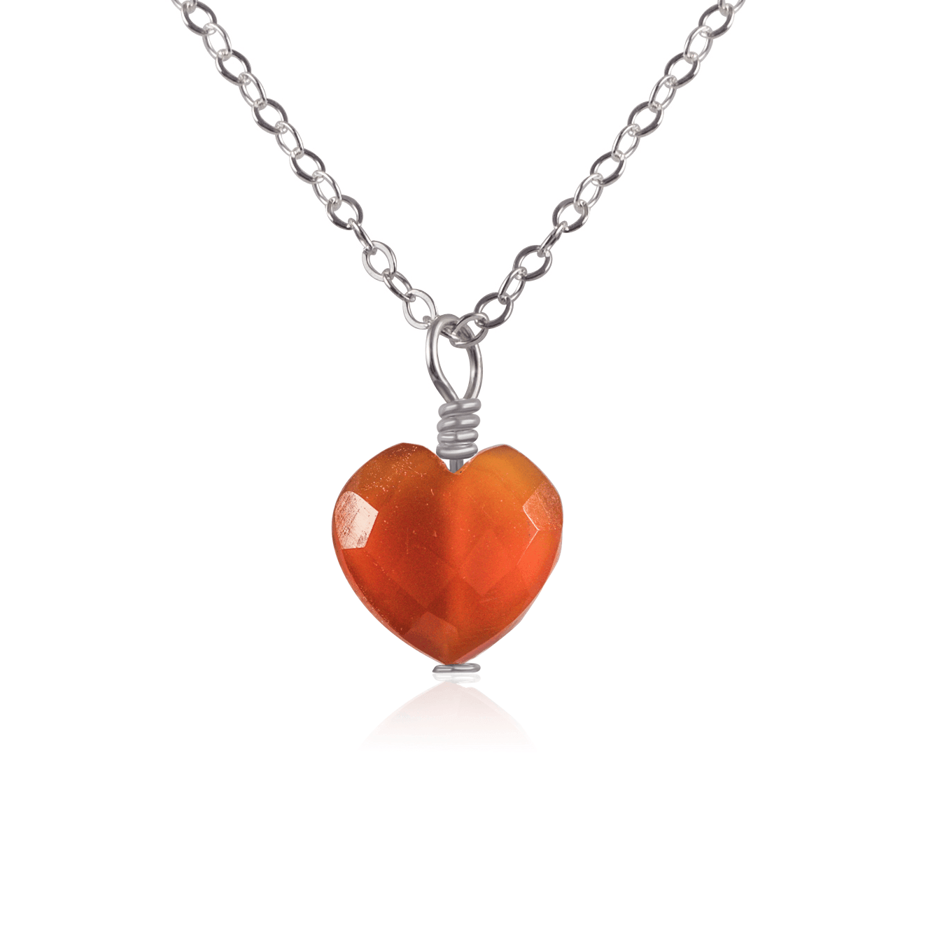 Carnelian Crystal Heart Pendant Necklace - Carnelian Crystal Heart Pendant Necklace - Stainless Steel / Cable - Luna Tide Handmade Crystal Jewellery