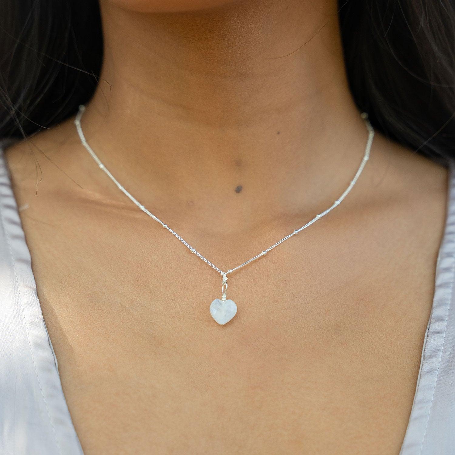 Rainbow Moonstone Crystal Heart Pendant Necklace - Rainbow Moonstone Crystal Heart Pendant Necklace - 14k Gold Fill / Cable - Luna Tide Handmade Crystal Jewellery