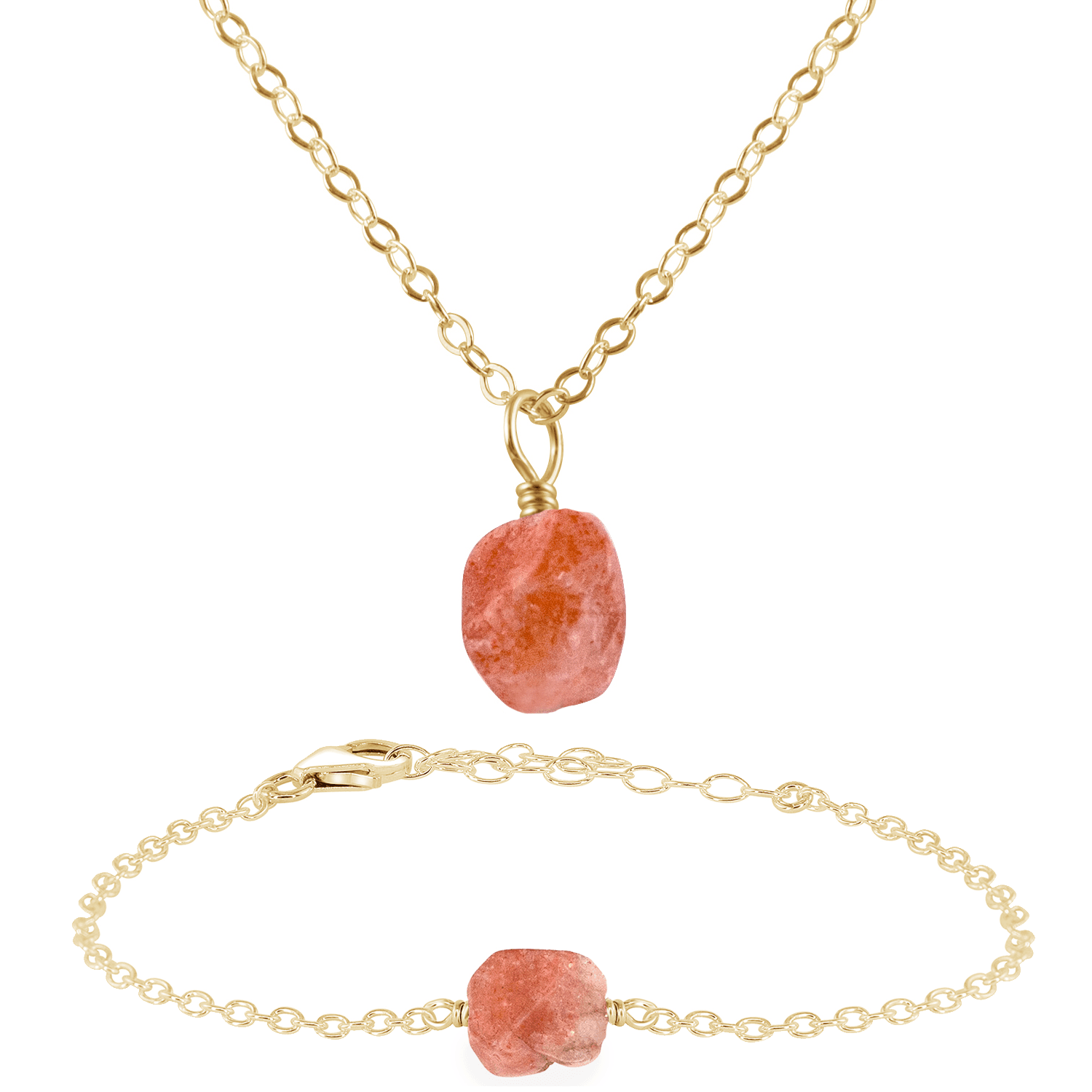 Raw Sunstone Crystal Jewellery Set - Raw Sunstone Crystal Jewellery Set - 14k Gold Fill / Cable / Necklace & Bracelet - Luna Tide Handmade Crystal Jewellery