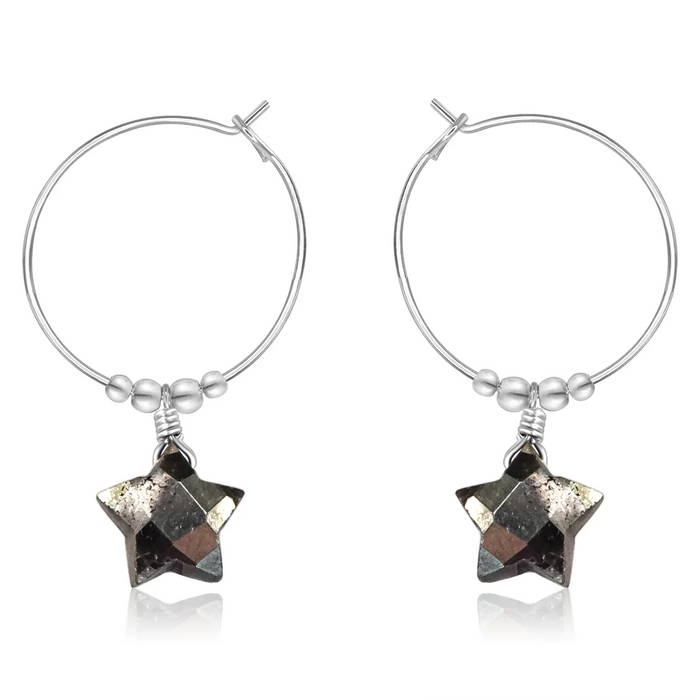 Little Pyrite Crystal Star Hoop Earrings