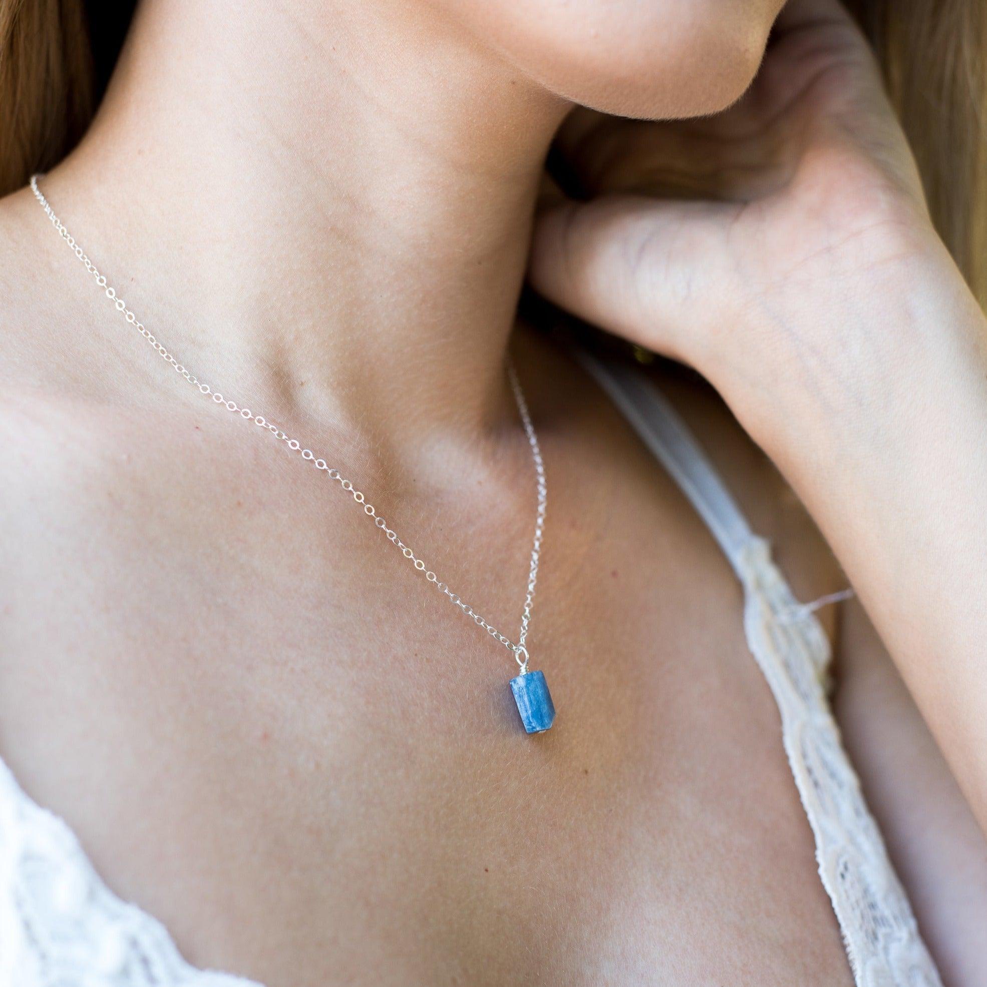 Raw Kyanite Crystal Jewellery Set - Raw Kyanite Crystal Jewellery Set - Sterling Silver / Cable / Necklace & Earrings & Bracelet - Luna Tide Handmade Crystal Jewellery