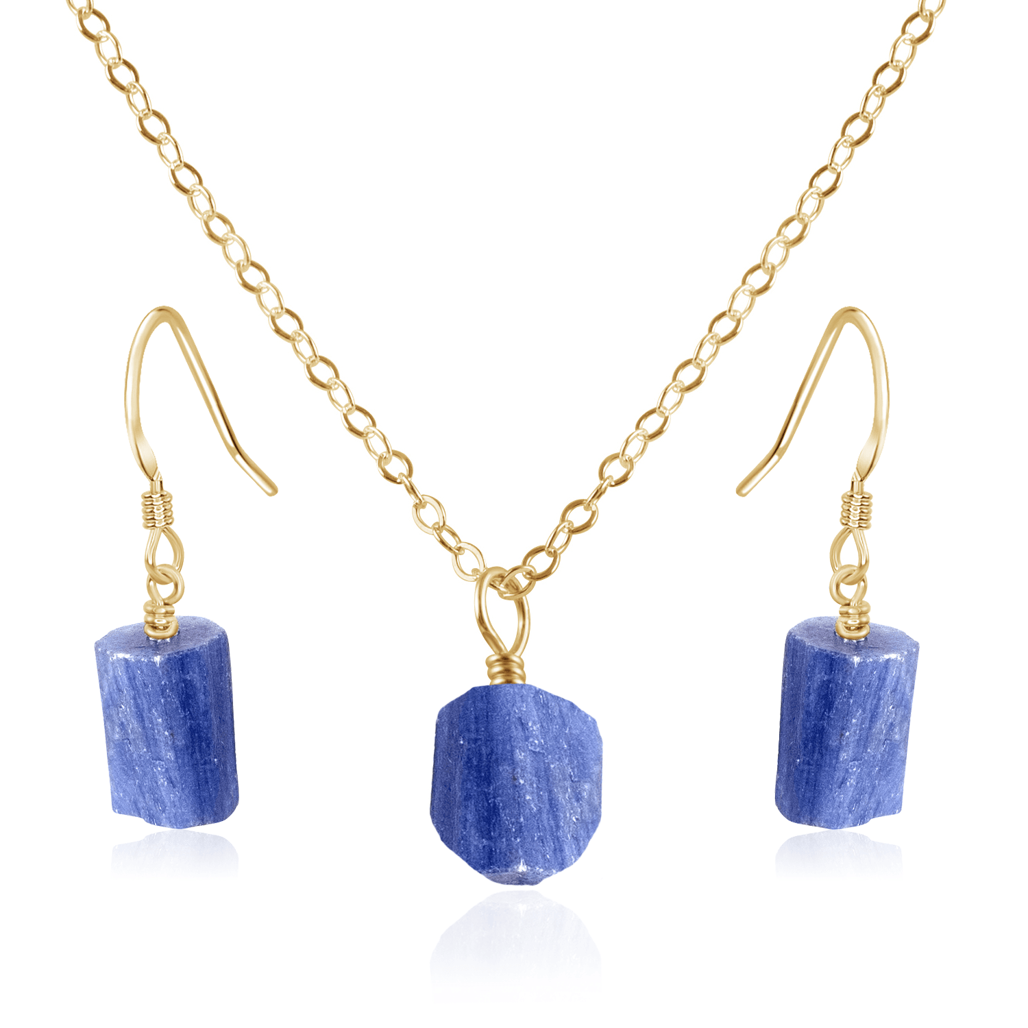 Raw Kyanite Crystal Jewellery Set - Raw Kyanite Crystal Jewellery Set - 14k Gold Fill / Cable / Necklace & Earrings - Luna Tide Handmade Crystal Jewellery