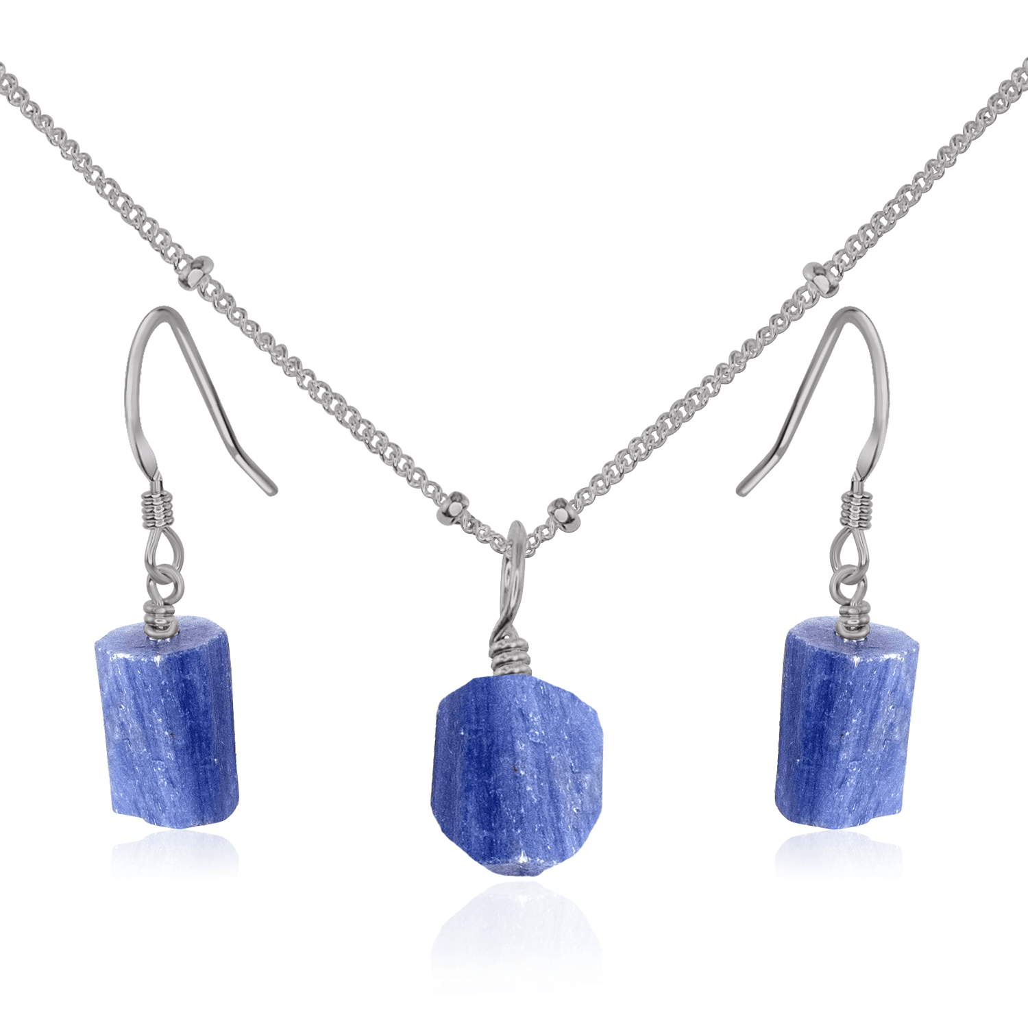Raw Kyanite Crystal Jewellery Set - Raw Kyanite Crystal Jewellery Set - Stainless Steel / Satellite / Necklace & Earrings - Luna Tide Handmade Crystal Jewellery