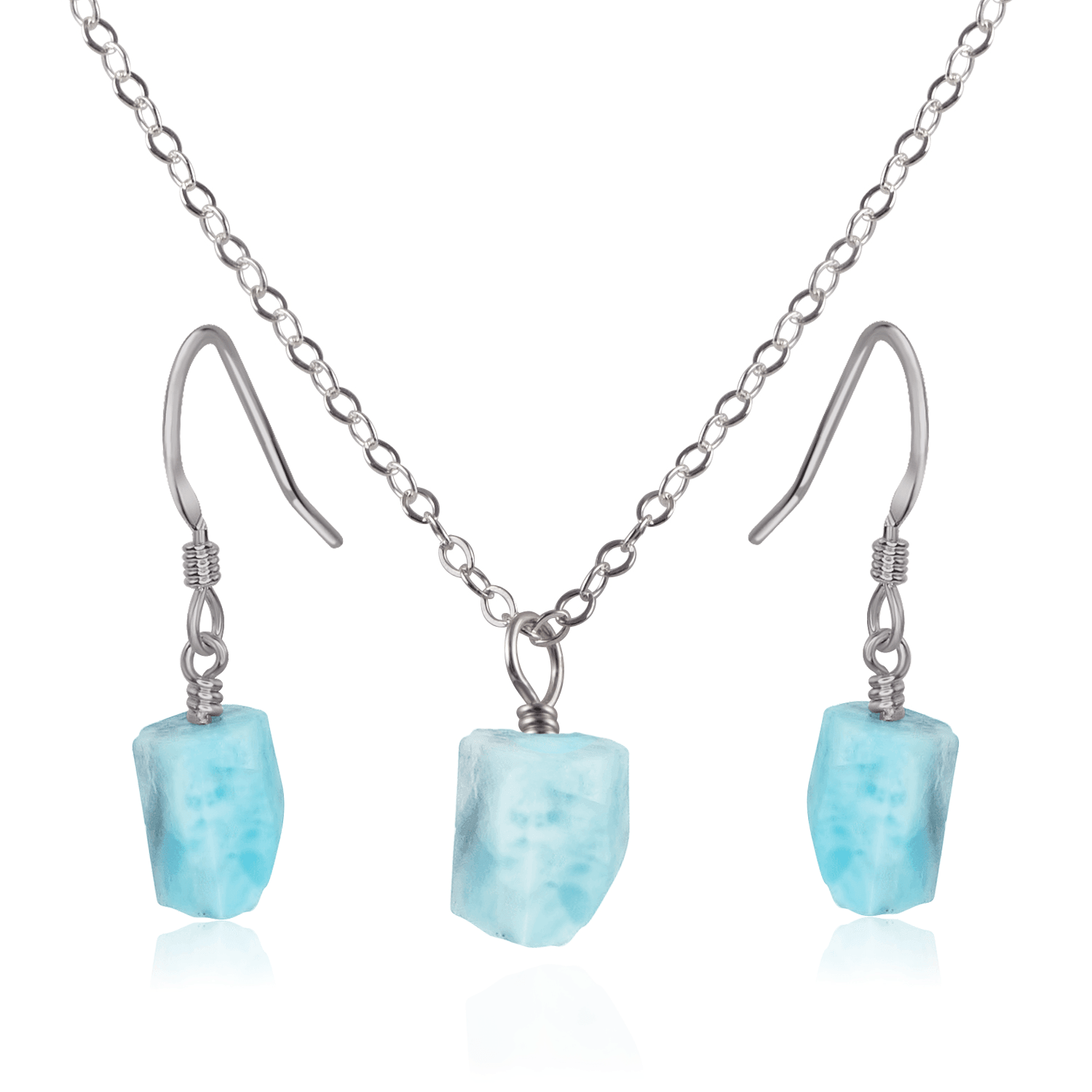 Raw Larimar Crystal Jewellery Set - Raw Larimar Crystal Jewellery Set - Stainless Steel / Cable / Necklace & Earrings - Luna Tide Handmade Crystal Jewellery