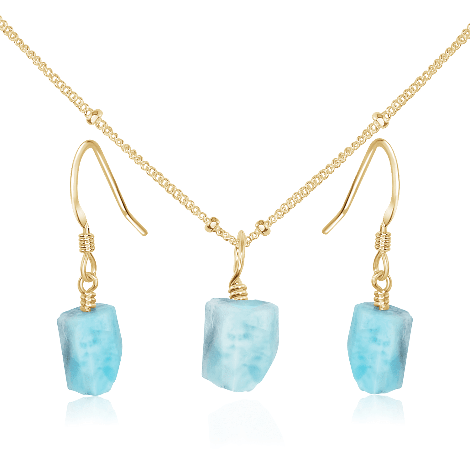 Raw Larimar Crystal Jewellery Set - Raw Larimar Crystal Jewellery Set - 14k Gold Fill / Satellite / Necklace & Earrings - Luna Tide Handmade Crystal Jewellery