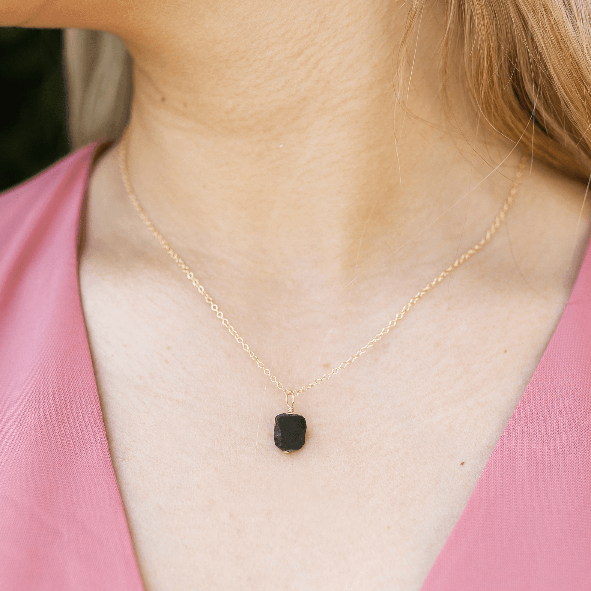 Raw Obsidian Crystal Jewellery Set - Raw Obsidian Crystal Jewellery Set - 14k Gold Fill / Cable / Necklace & Earrings & Bracelet - Luna Tide Handmade Crystal Jewellery