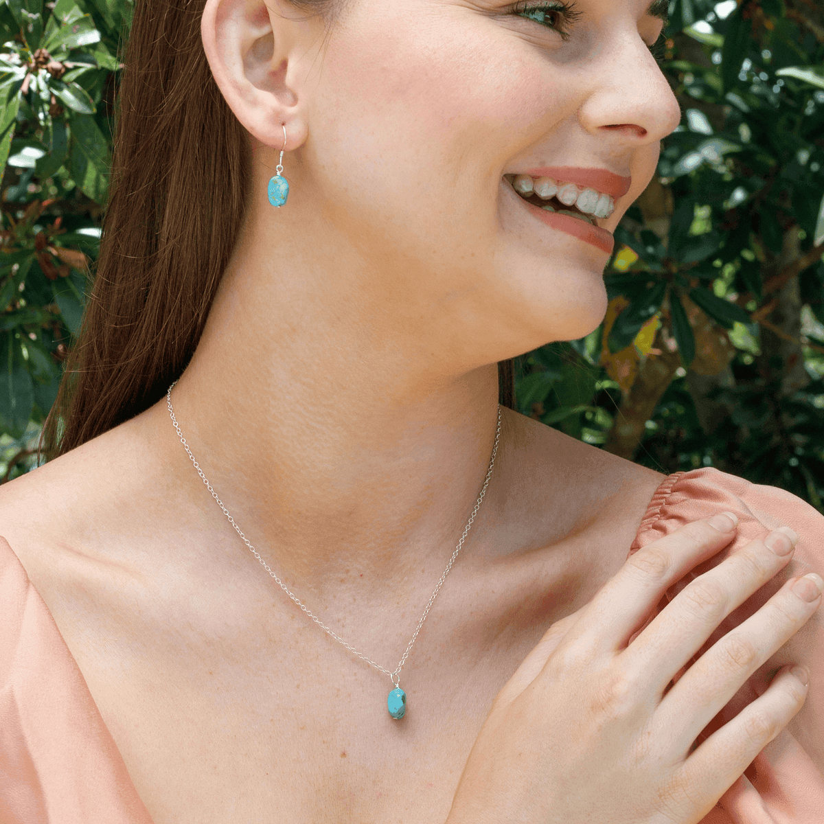Raw Turquoise Crystal Earrings & Necklace Set - Raw Turquoise Crystal Earrings & Necklace Set - Sterling Silver / Cable - Luna Tide Handmade Crystal Jewellery