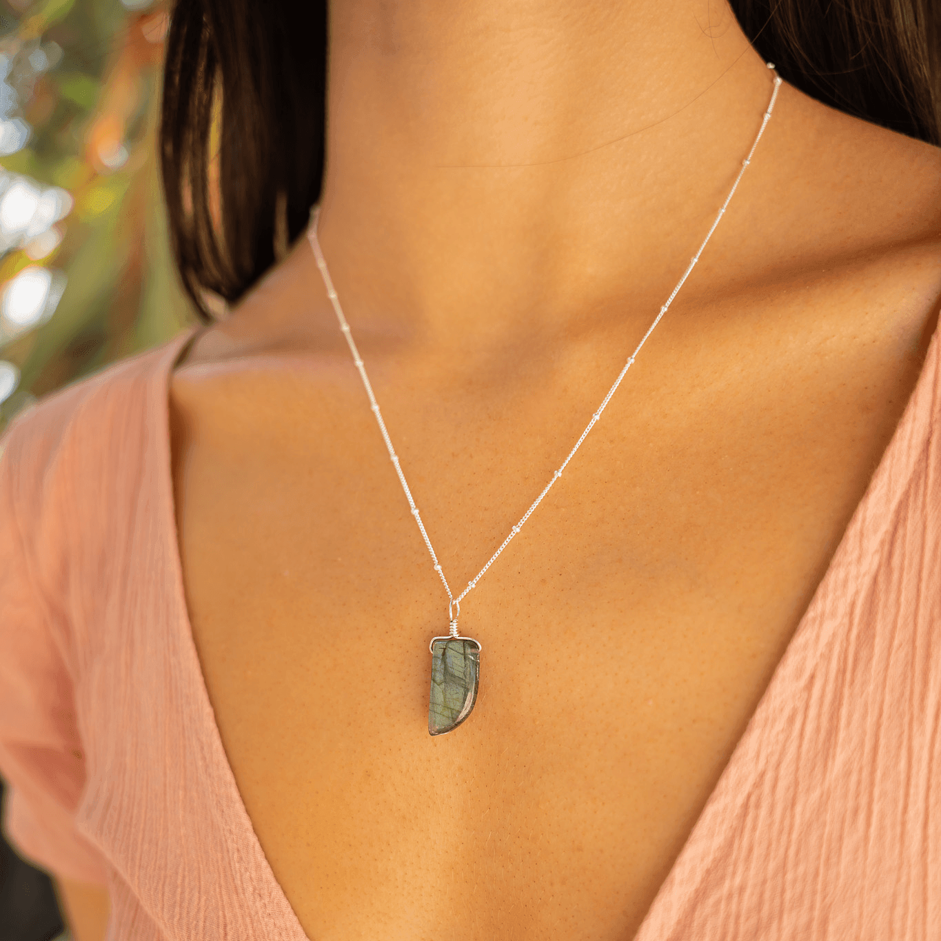 Small Smooth Labradorite Gentle Point Crystal Pendant Necklace - Small Smooth Labradorite Gentle Point Crystal Pendant Necklace - Sterling Silver / Cable - Luna Tide Handmade Crystal Jewellery