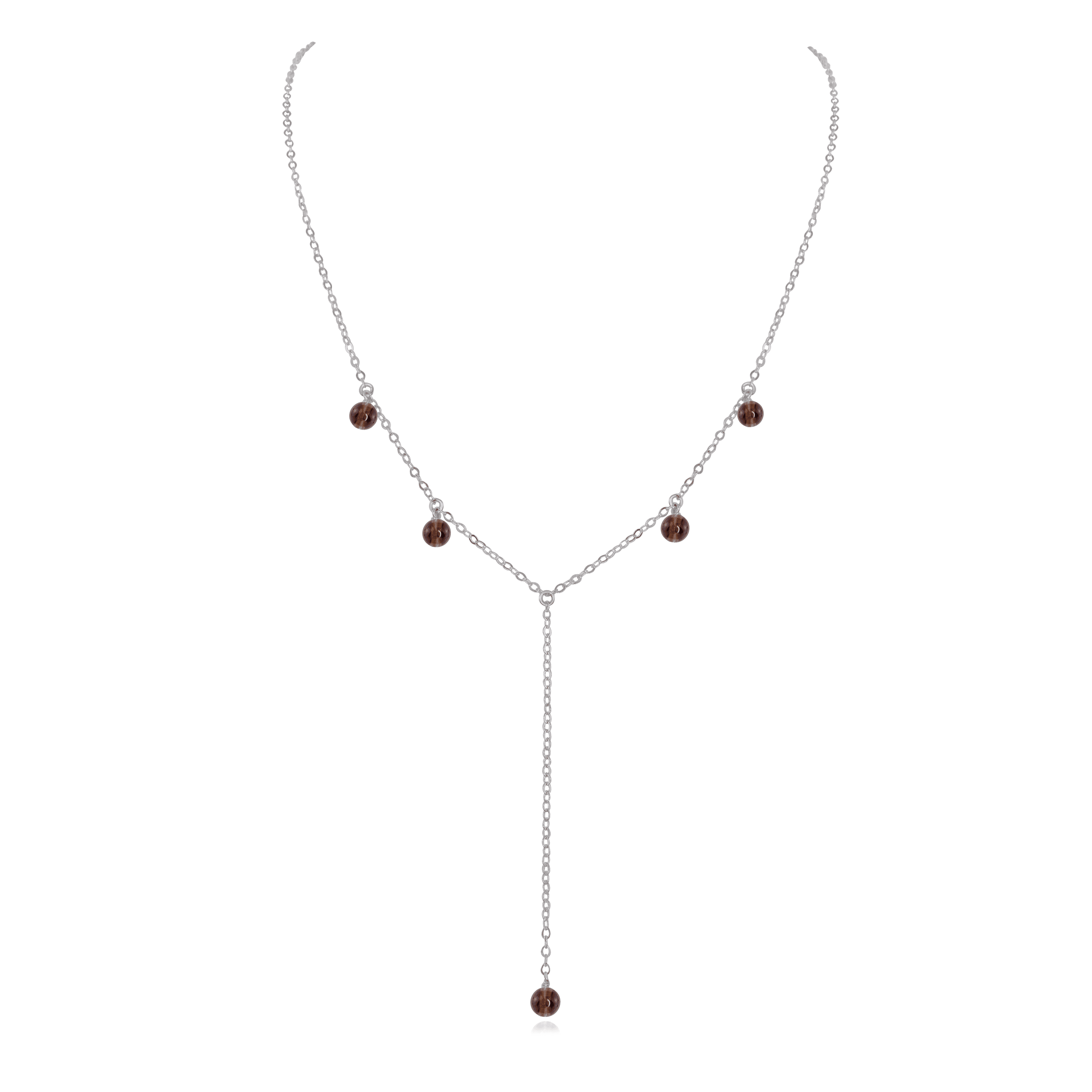 Smoky Quartz Boho Lariat Necklace - Smoky Quartz Boho Lariat Necklace - Stainless Steel - Luna Tide Handmade Crystal Jewellery