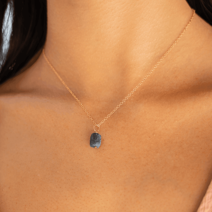 Tiny Raw Sapphire Pendant Necklace - Tiny Raw Sapphire Pendant Necklace - 14k Gold Fill / Cable - Luna Tide Handmade Crystal Jewellery