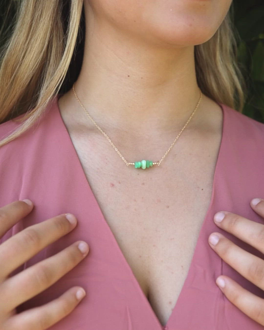 Chrysoprase Chip Bead Bar Necklace