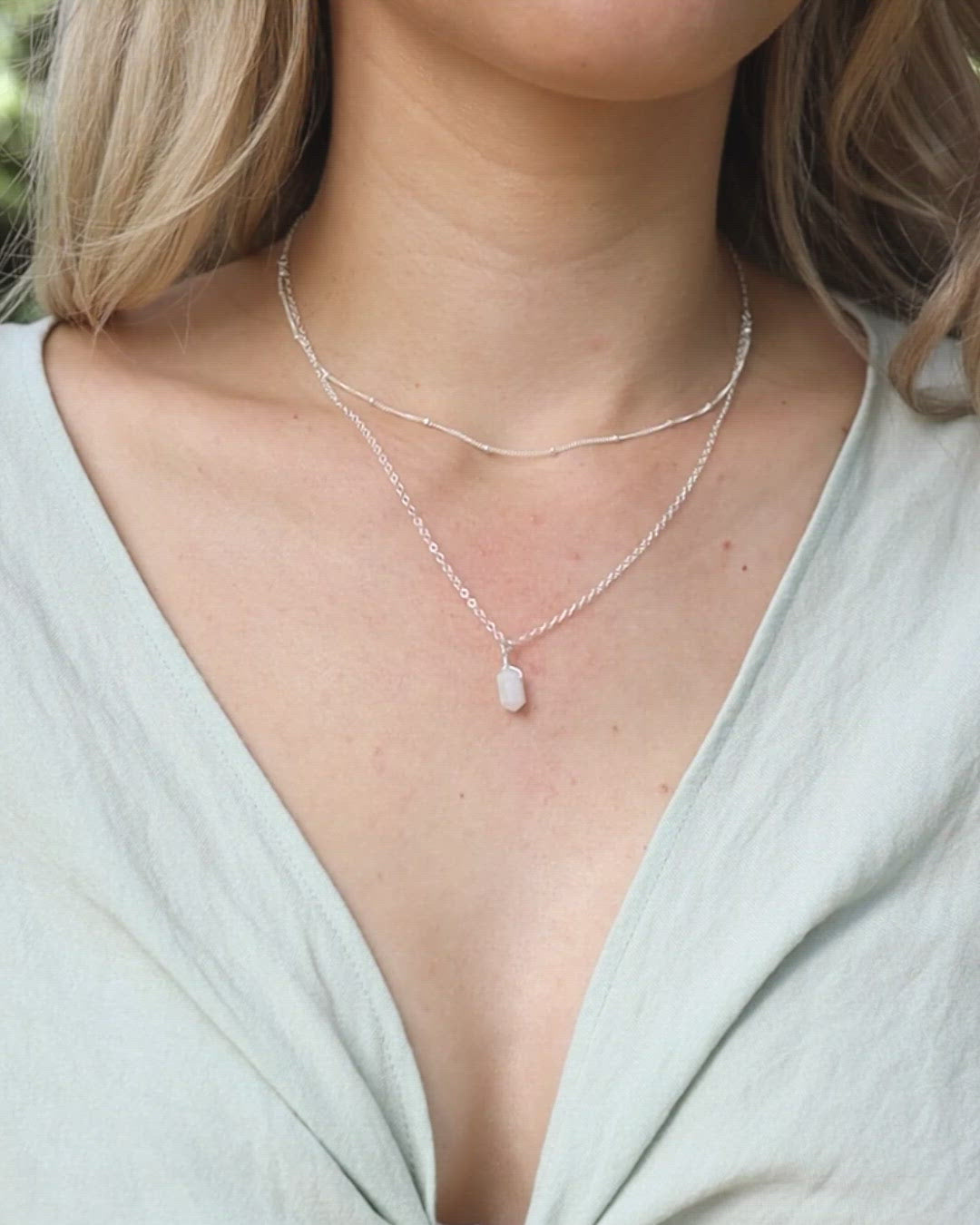 Rainbow Moonstone Double Terminated Crystal Chain Layered Choker Necklace