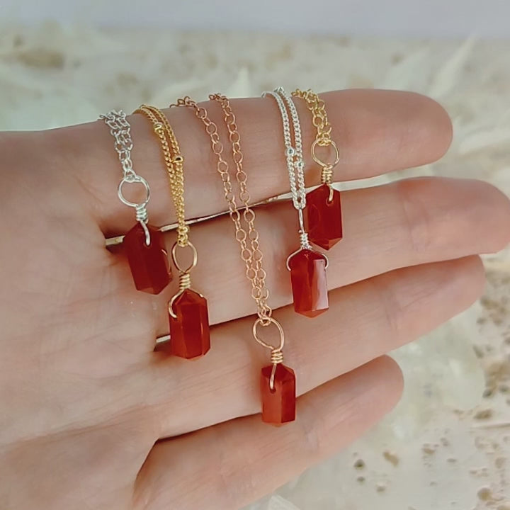 Carnelian Mini Double Terminated Crystal Point Pendant Necklace