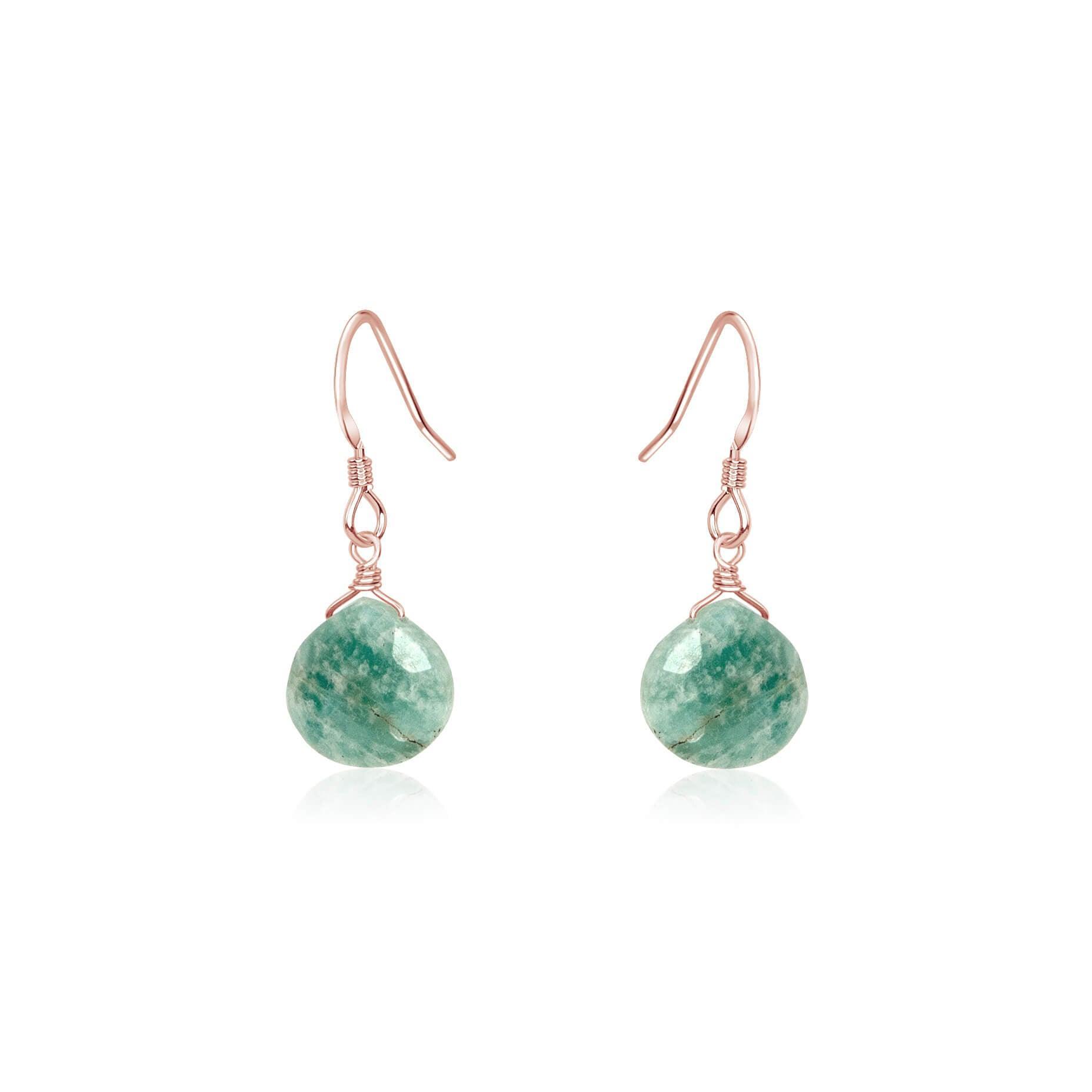 Amazonite Gemstone Teardrop Dangle Earrings - Amazonite Gemstone Teardrop Dangle Earrings - 14k Rose Gold Fill - Luna Tide Handmade Crystal Jewellery
