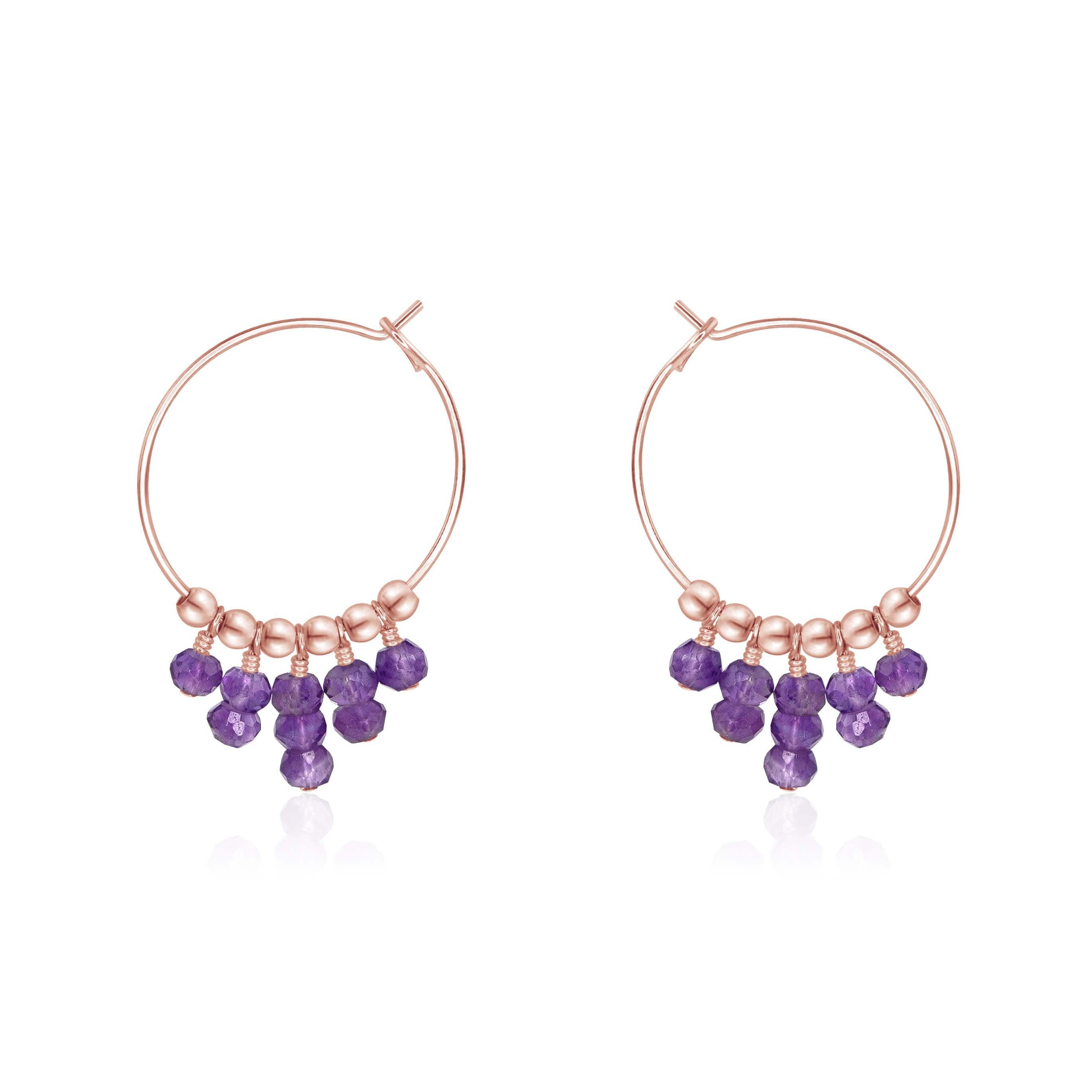Amethyst Statement Hoop Earrings - Amethyst Statement Hoop Earrings - 14k Rose Gold Fill - Luna Tide Handmade Crystal Jewellery