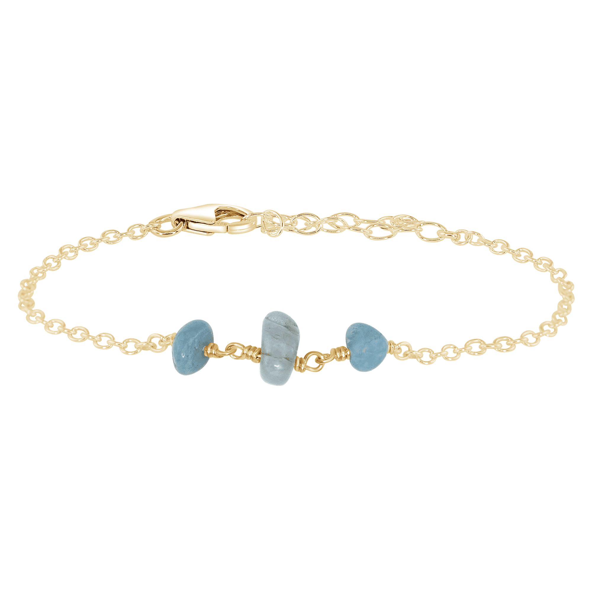 Aquamarine Beaded Chain Bracelet - Aquamarine Beaded Chain Bracelet - 14k Gold Fill - Luna Tide Handmade Crystal Jewellery