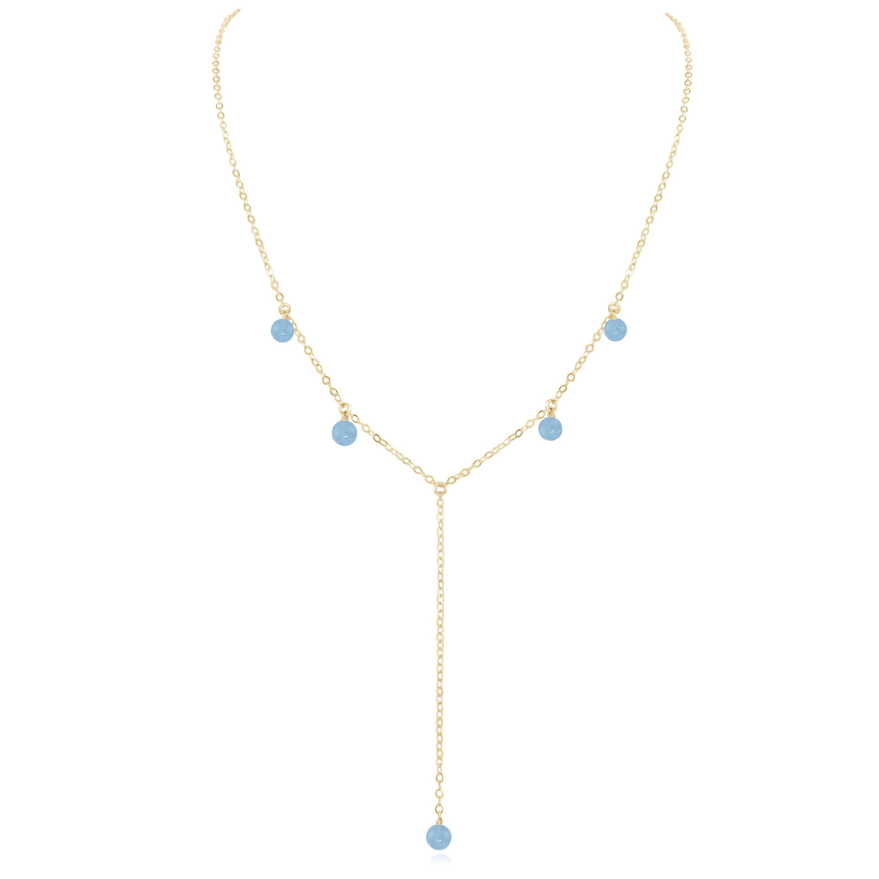 Aquamarine Boho Lariat Necklace - Aquamarine Boho Lariat Necklace - 14k Gold Fill - Luna Tide Handmade Crystal Jewellery