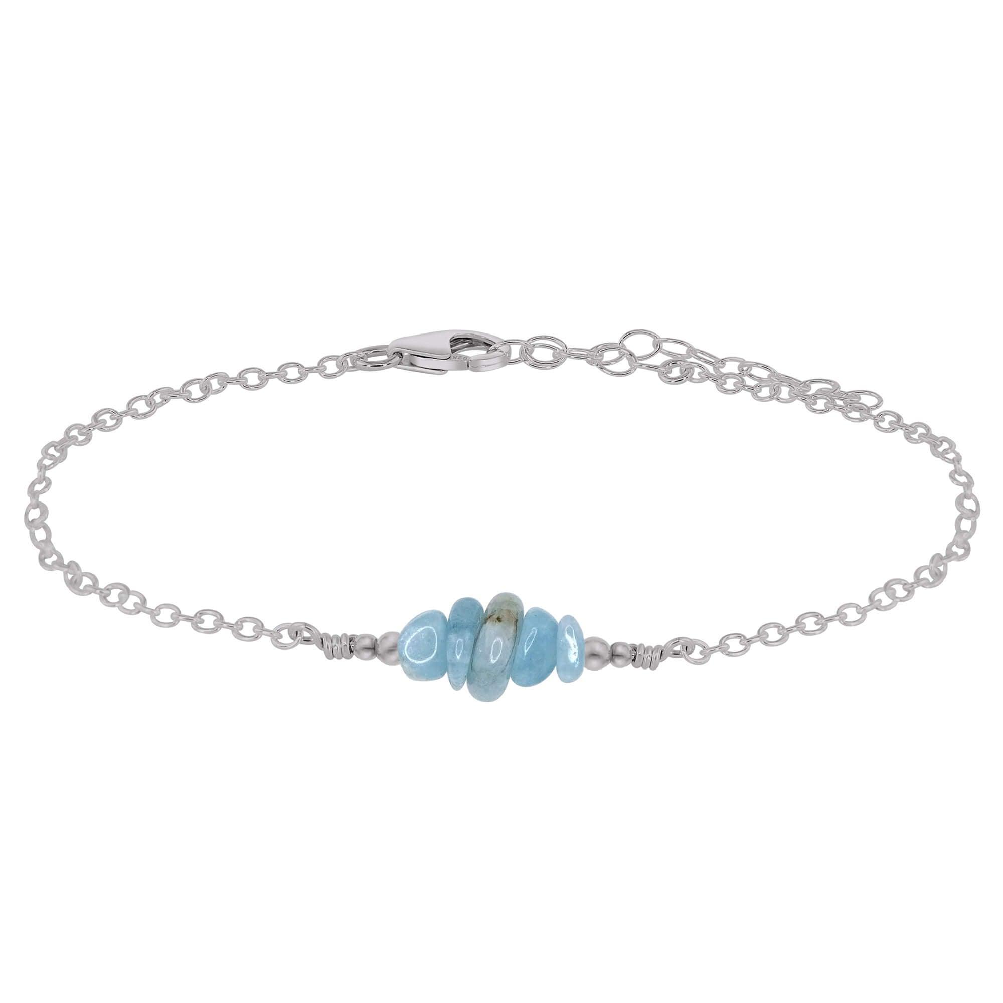 Aquamarine Chip Bead Bar Anklet - Aquamarine Chip Bead Bar Anklet - Stainless Steel - Luna Tide Handmade Crystal Jewellery