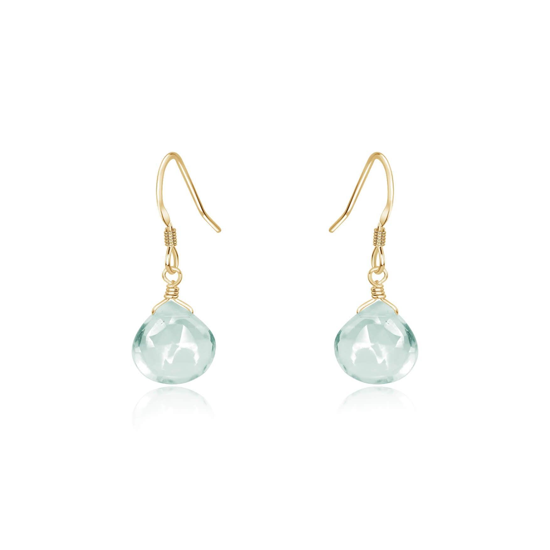 Aquamarine Gemstone Teardrop Dangle Earrings - Aquamarine Gemstone Teardrop Dangle Earrings - 14k Gold Fill - Luna Tide Handmade Crystal Jewellery