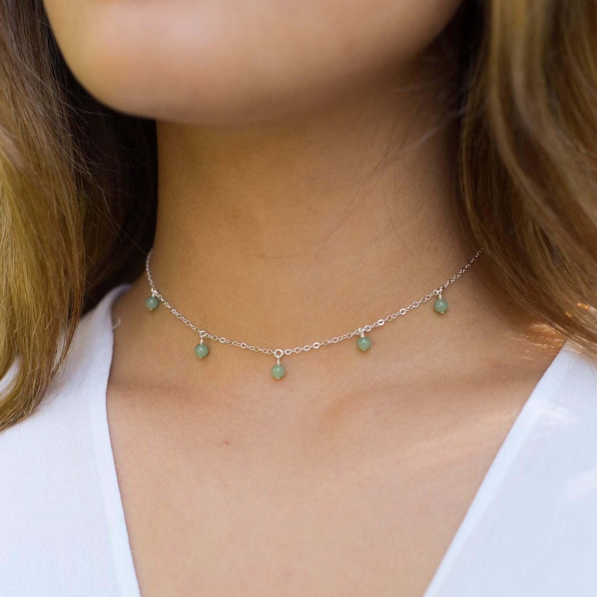 Aventurine Bead Drop Choker - Aventurine Bead Drop Choker - 14k Gold Fill - Luna Tide Handmade Crystal Jewellery