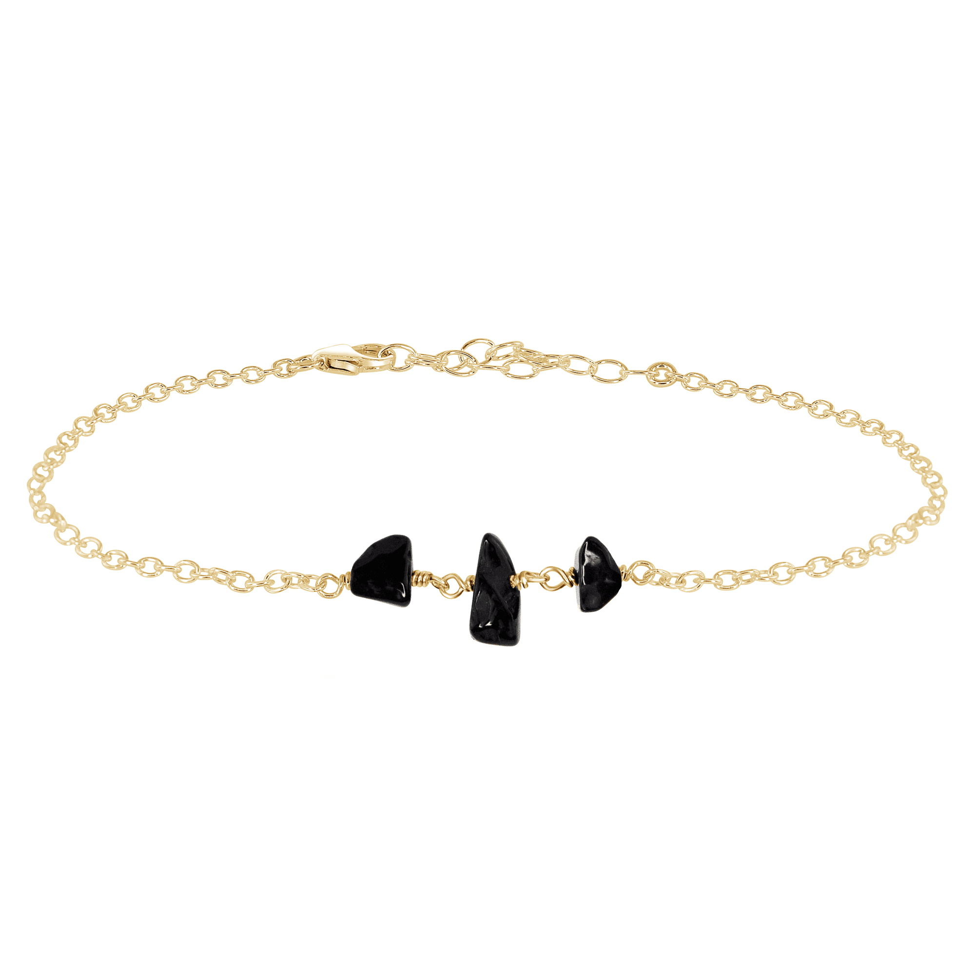 Black Onyx Beaded Chain Anklet - Black Onyx Beaded Chain Anklet - 14k Gold Fill - Luna Tide Handmade Crystal Jewellery