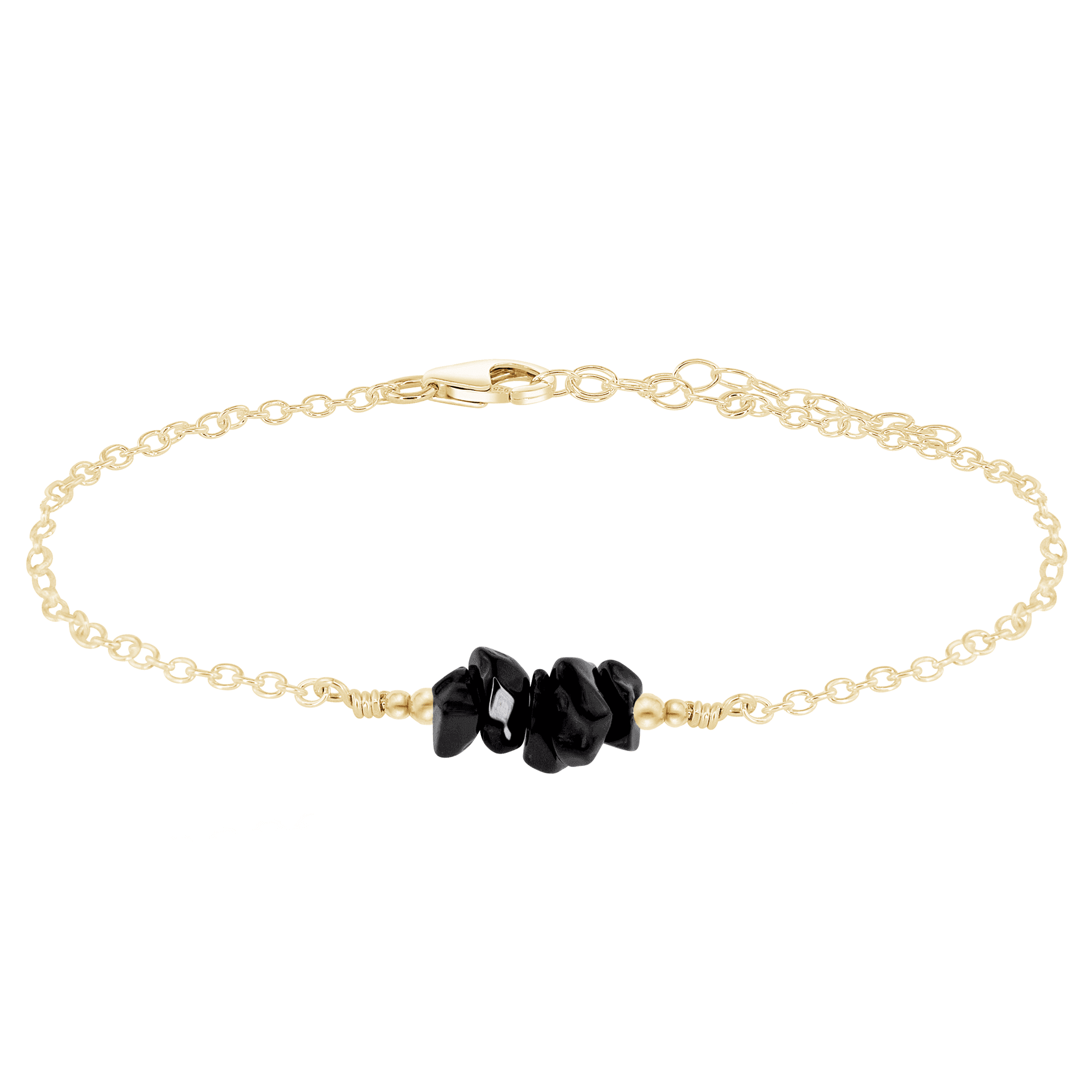 Black onyx Chip Bead Bar Anklet - Black onyx Chip Bead Bar Anklet - 14k Gold Fill - Luna Tide Handmade Crystal Jewellery
