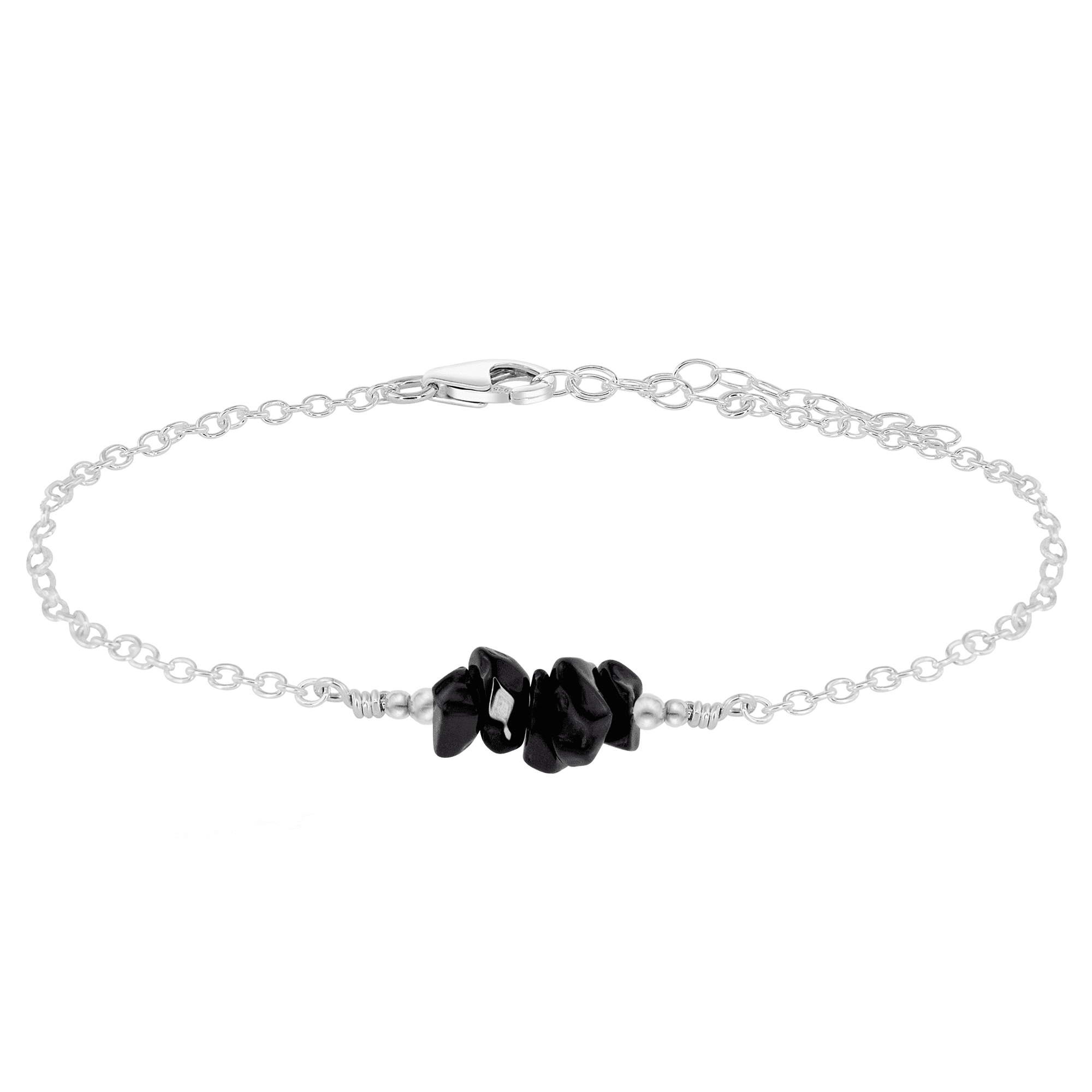 Black onyx Chip Bead Bar Anklet - Black onyx Chip Bead Bar Anklet - Sterling Silver - Luna Tide Handmade Crystal Jewellery