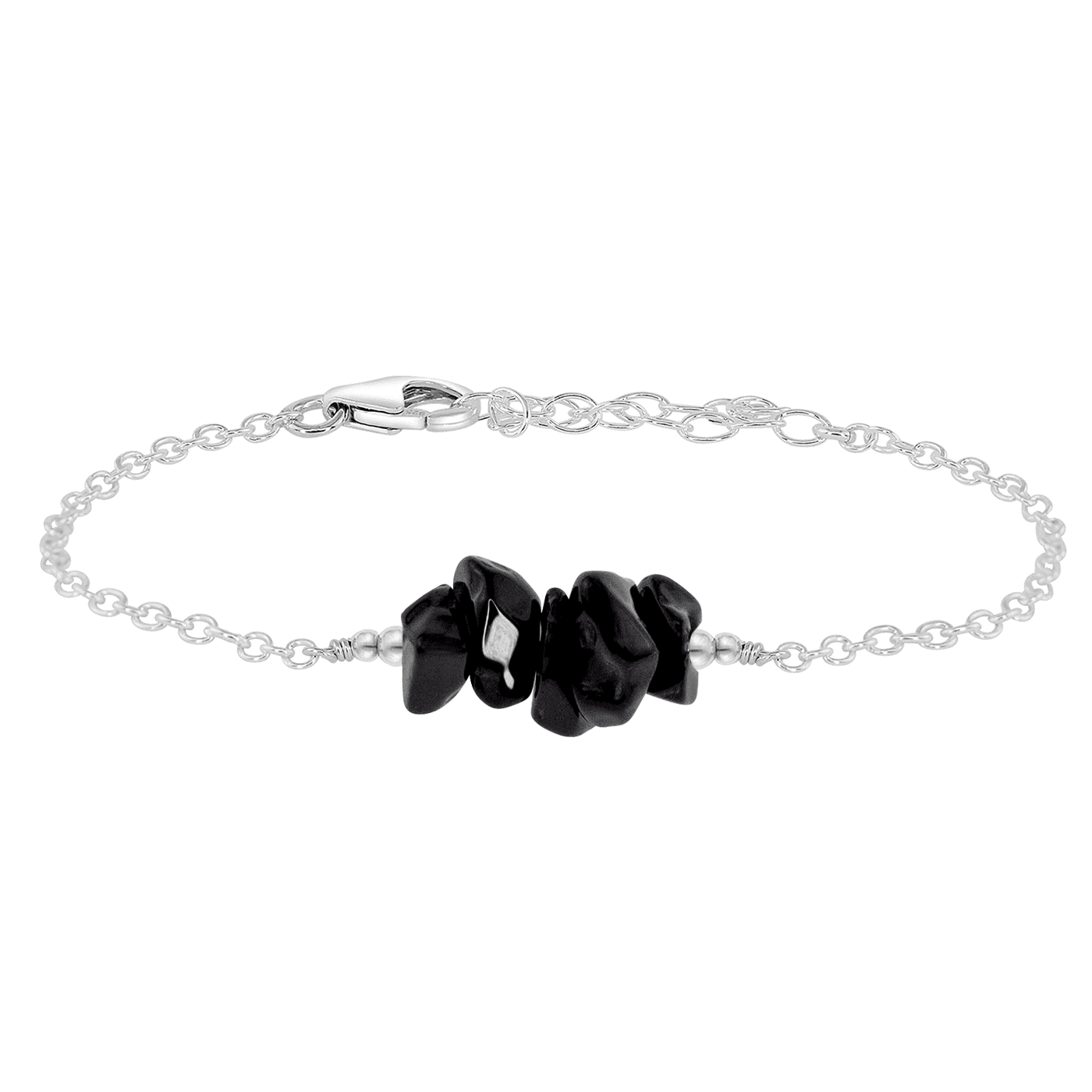 Black onyx Chip Bead Bar Bracelet - Black onyx Chip Bead Bar Bracelet - Sterling Silver - Luna Tide Handmade Crystal Jewellery