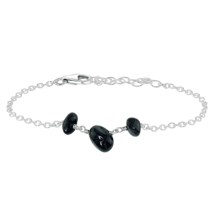 Black Tourmaline Beaded Chain Bracelet - Black Tourmaline Beaded Chain Bracelet - Sterling Silver - Luna Tide Handmade Crystal Jewellery