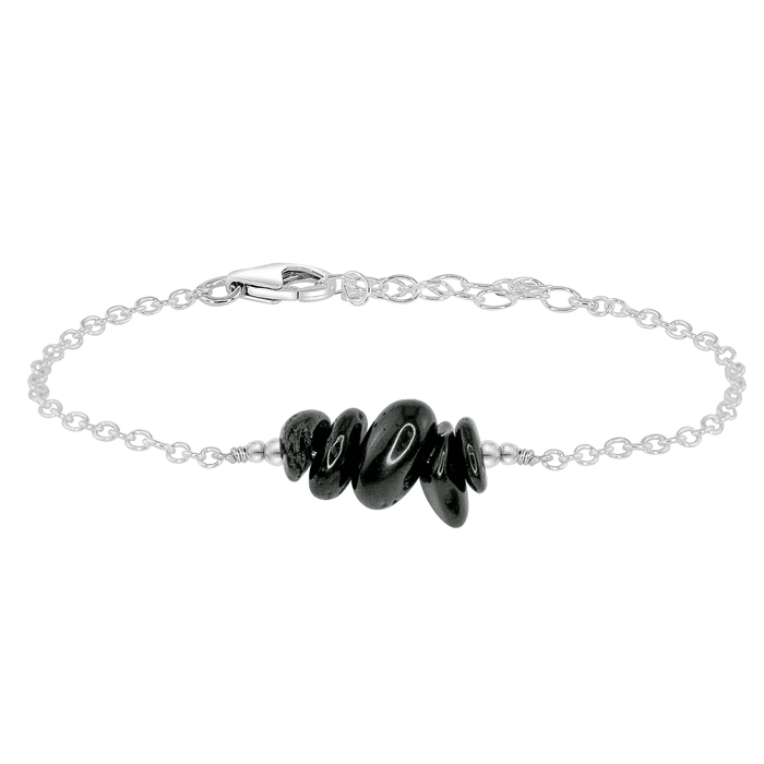 Black Tourmaline Chip Bead Bar Bracelet - Black Tourmaline Chip Bead Bar Bracelet - Sterling Silver - Luna Tide Handmade Crystal Jewellery