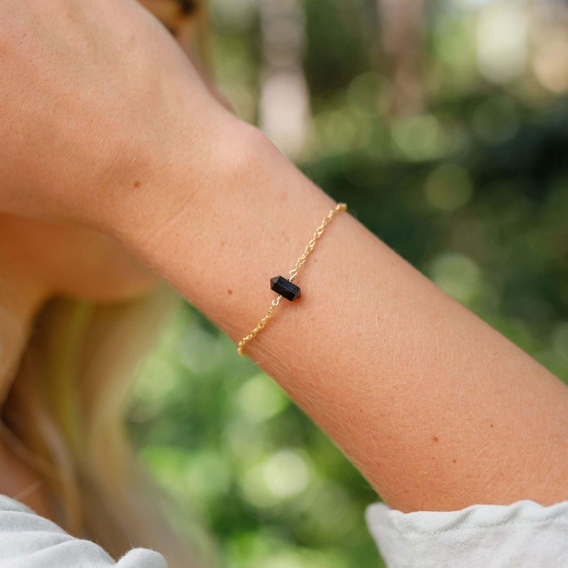 Black Tourmaline Double Terminated Mini Crystal Point Bracelet - Black Tourmaline Double Terminated Mini Crystal Point Bracelet - Sterling Silver - Luna Tide Handmade Crystal Jewellery
