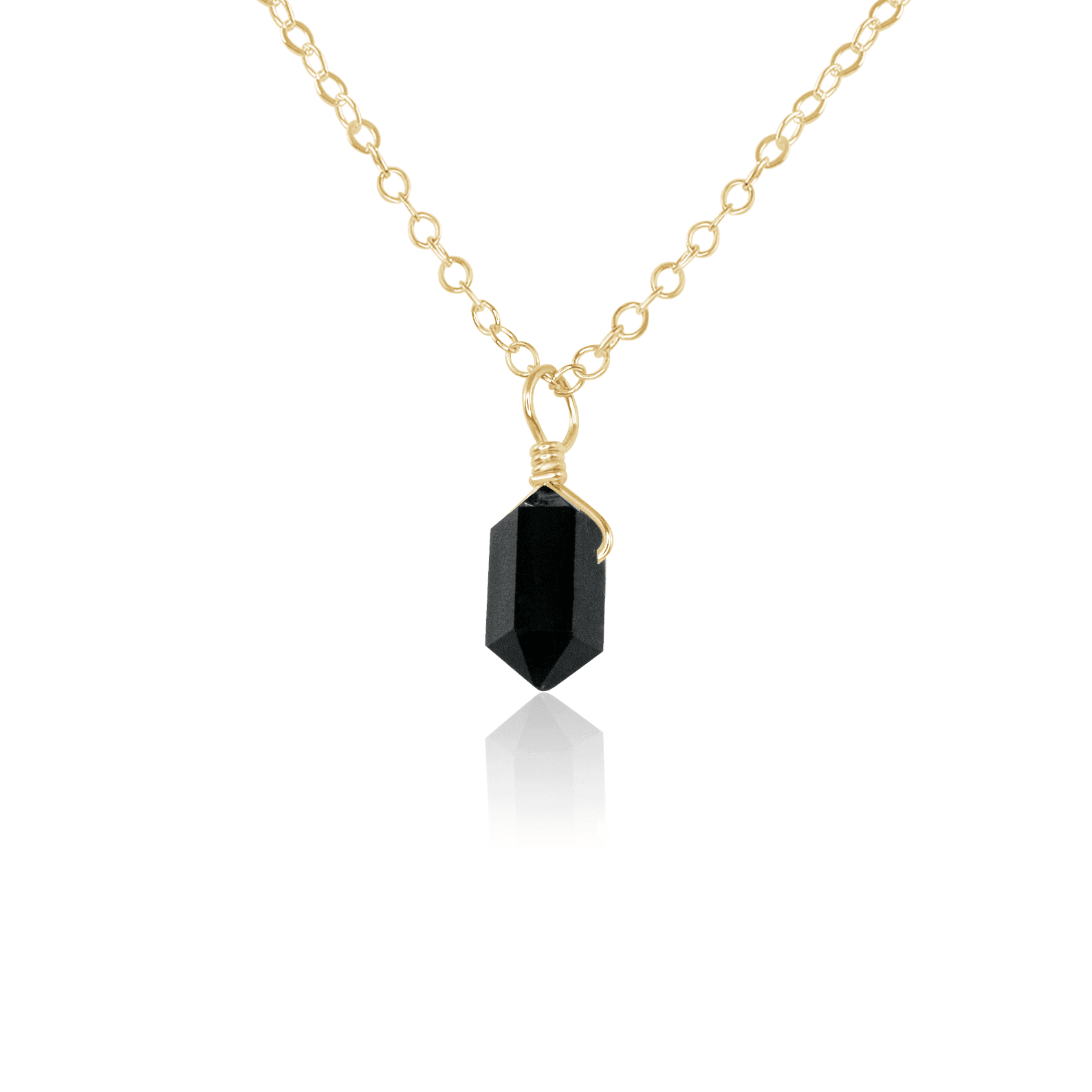 Black Tourmaline Mini Double Terminated Crystal Point Pendant Necklace - Black Tourmaline Mini Double Terminated Crystal Point Pendant Necklace - 14k Gold Fill / Cable - Luna Tide Handmade Crystal Jewellery