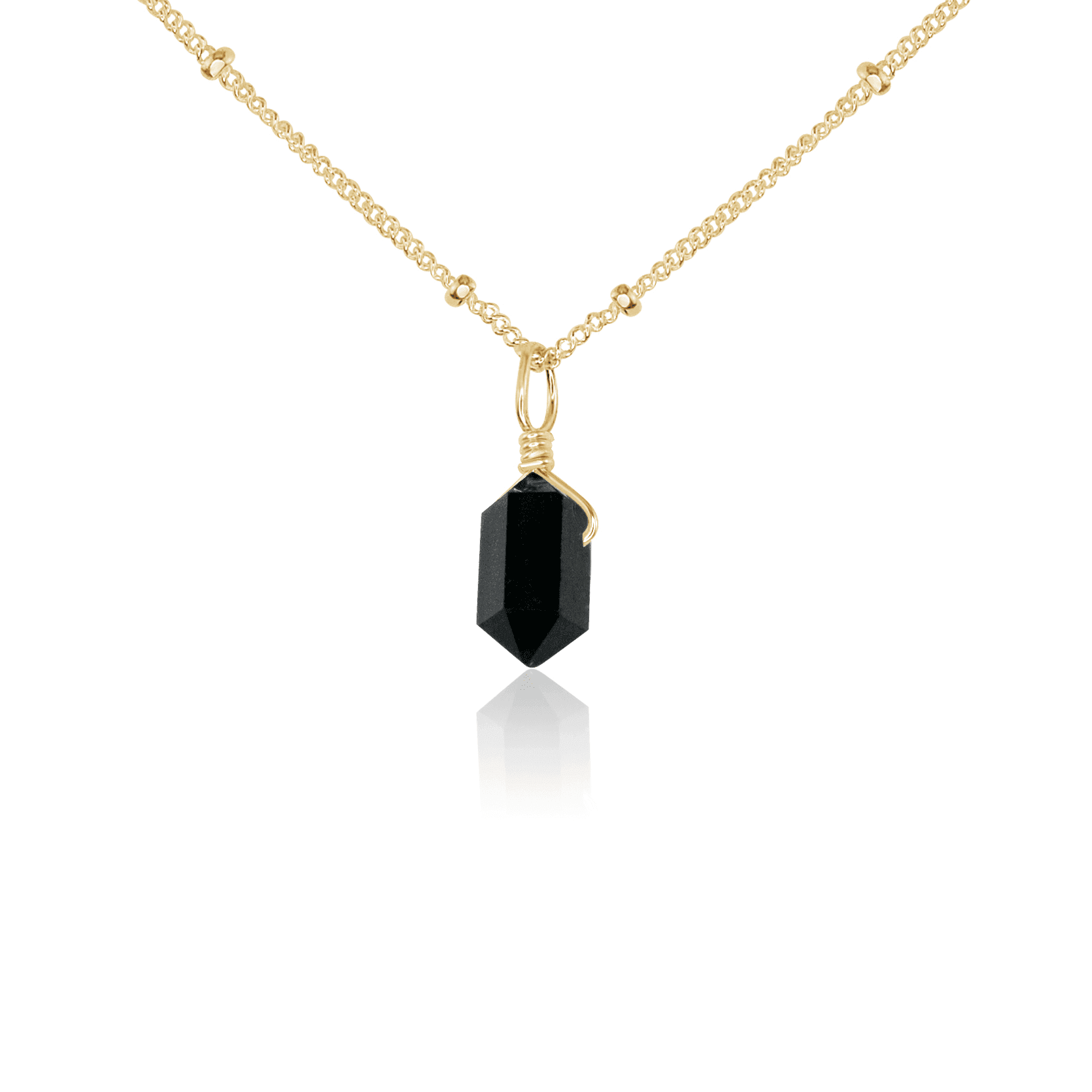 Black Tourmaline Mini Double Terminated Crystal Point Pendant Necklace - Black Tourmaline Mini Double Terminated Crystal Point Pendant Necklace - 14k Gold Fill / Satellite - Luna Tide Handmade Crystal Jewellery