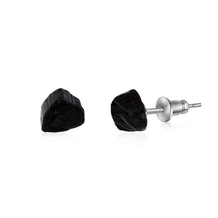 Custom Raw Crystal Gemstone Stud Earrings - Custom Raw Crystal Gemstone Stud Earrings - Sterling Silver / Black Tourmaline for October - Luna Tide Handmade Crystal Jewellery