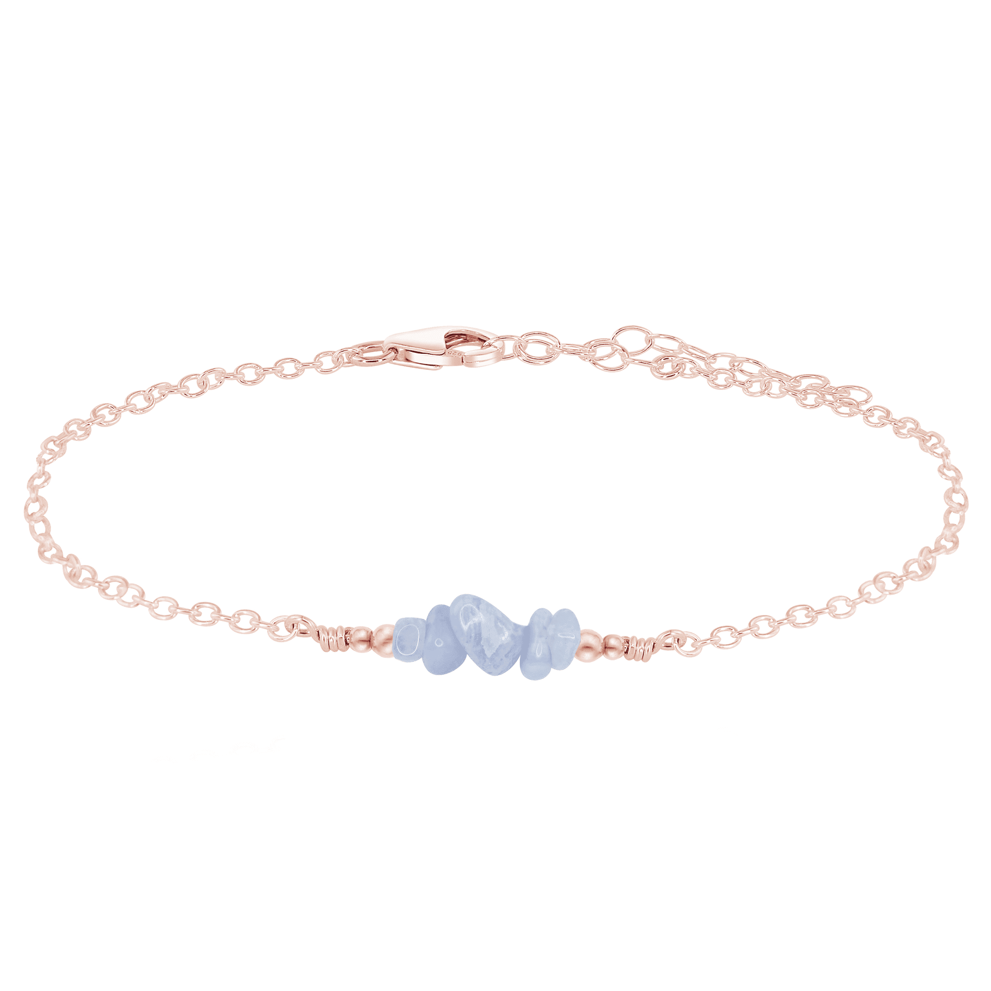 Blue lace agate Chip Bead Bar Anklet - Blue lace agate Chip Bead Bar Anklet - 14k Rose Gold Fill - Luna Tide Handmade Crystal Jewellery