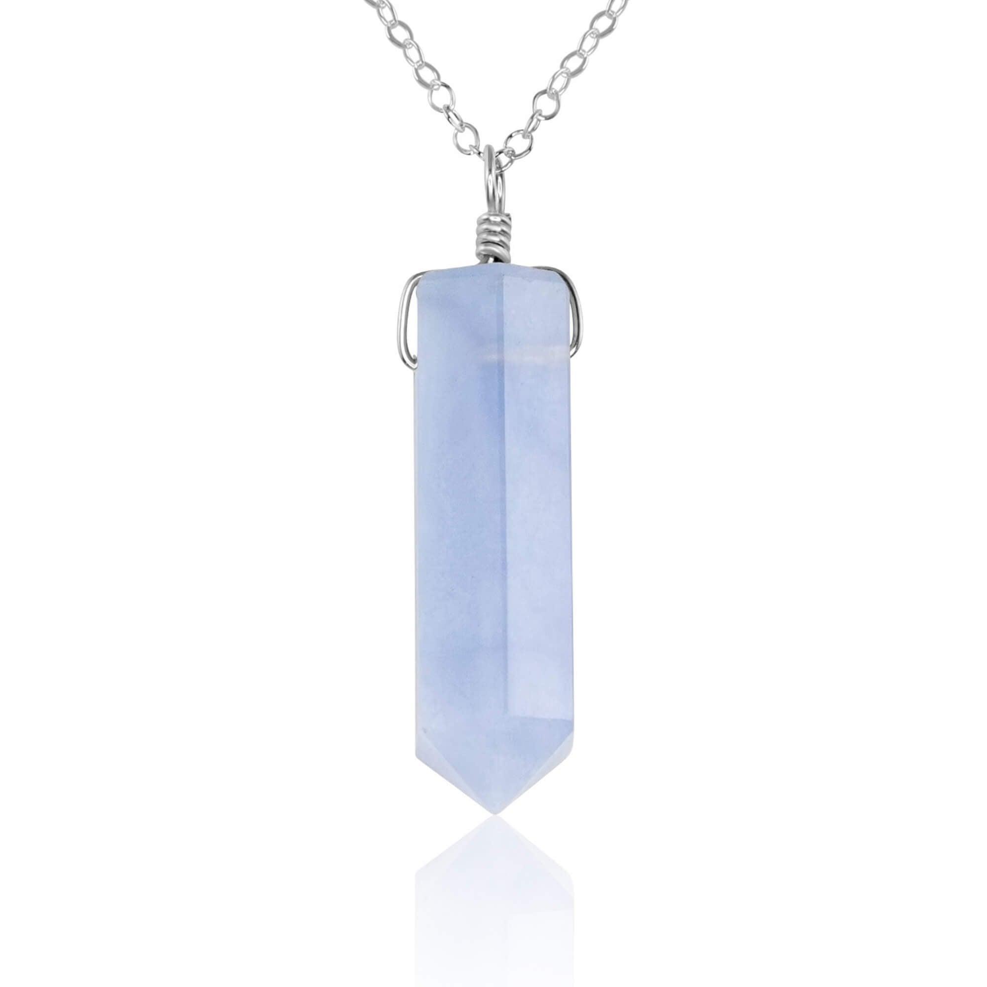 Blue Lace Agate Gemstone Generator Tower Point Pendant Necklace - Blue Lace Agate Gemstone Generator Tower Point Pendant Necklace - Sterling Silver / Cable - Luna Tide Handmade Crystal Jewellery