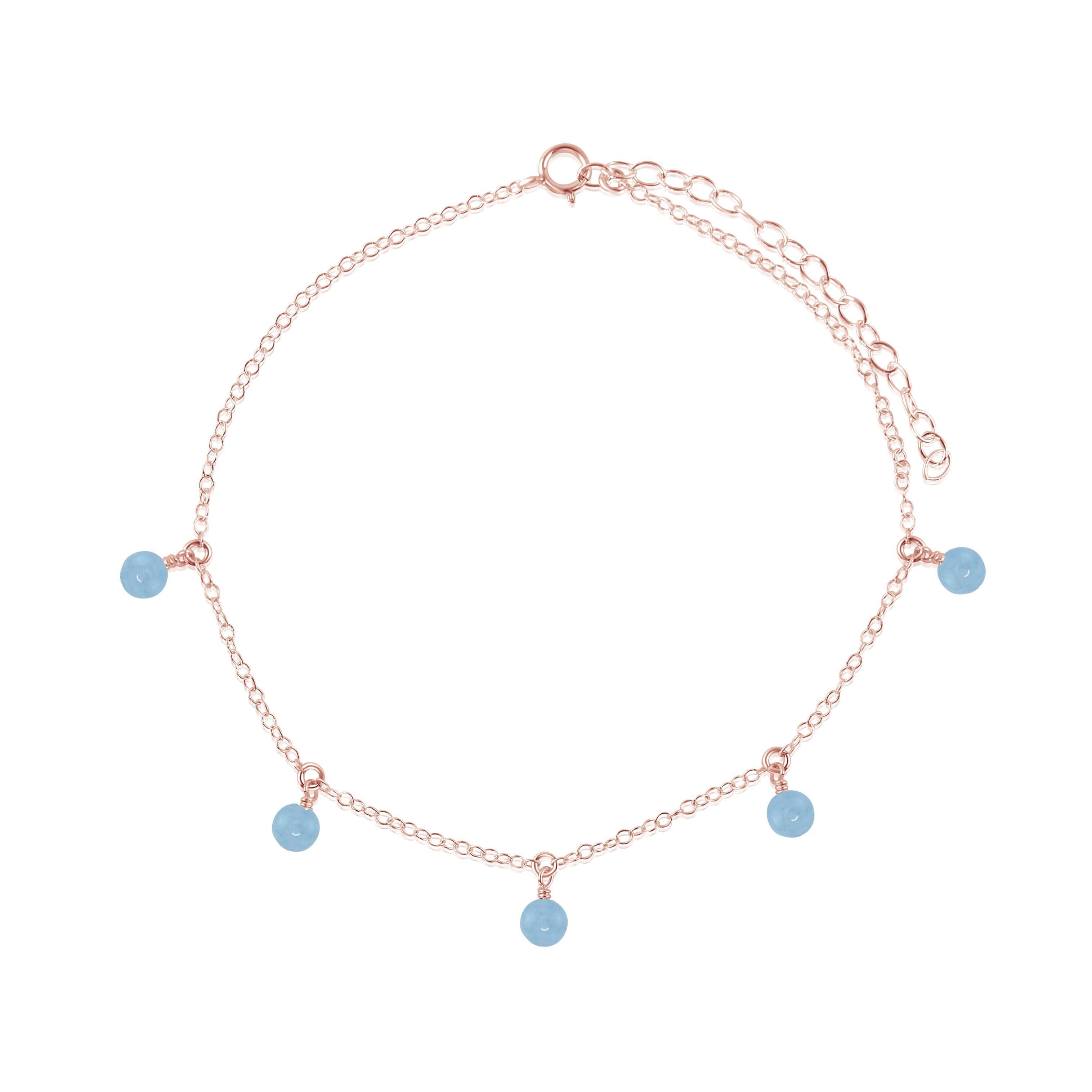 Boho Aquamarine Bead Drop Anklet - Boho Aquamarine Bead Drop Anklet - 14k Rose Gold Fill - Luna Tide Handmade Crystal Jewellery