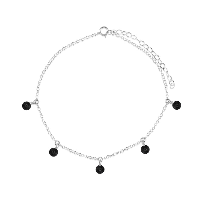 Boho Black Tourmaline Gemstone Bead Drop Anklet - Boho Black Tourmaline Gemstone Bead Drop Anklet - Sterling Silver - Luna Tide Handmade Crystal Jewellery