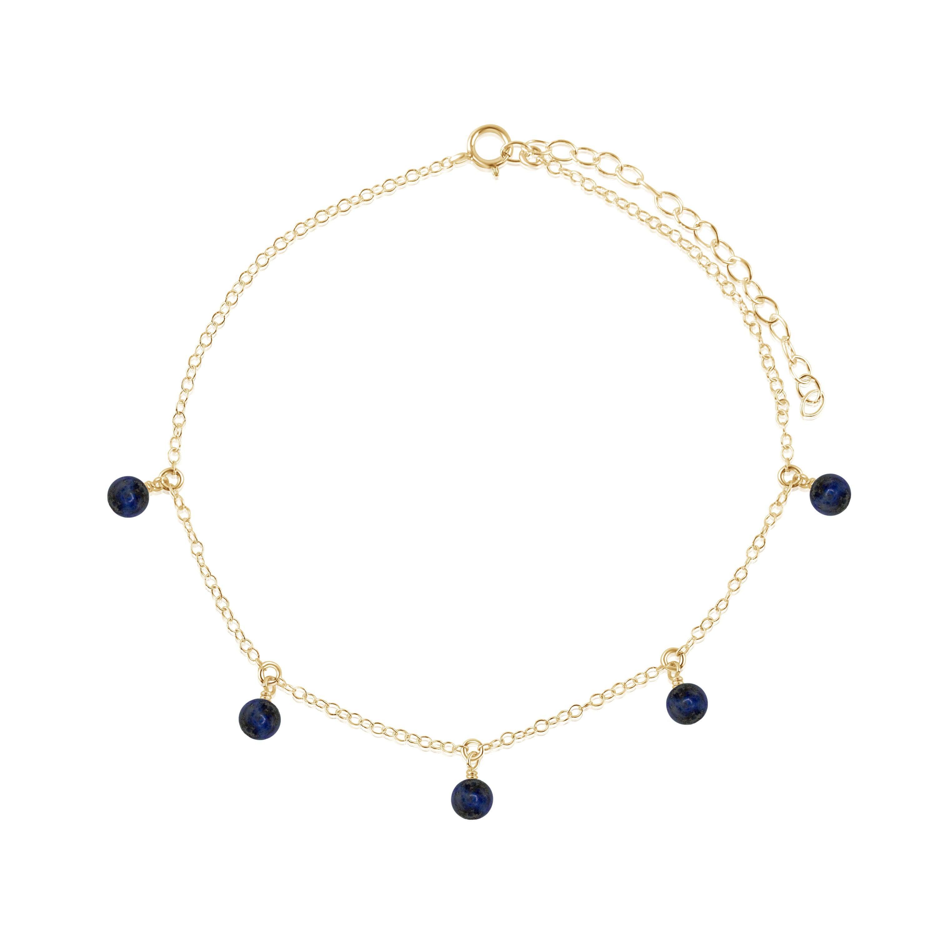 Boho Blue Sapphire Gemstone Bead Drop Anklet - Boho Blue Sapphire Gemstone Bead Drop Anklet - 14k Gold Fill - Luna Tide Handmade Crystal Jewellery