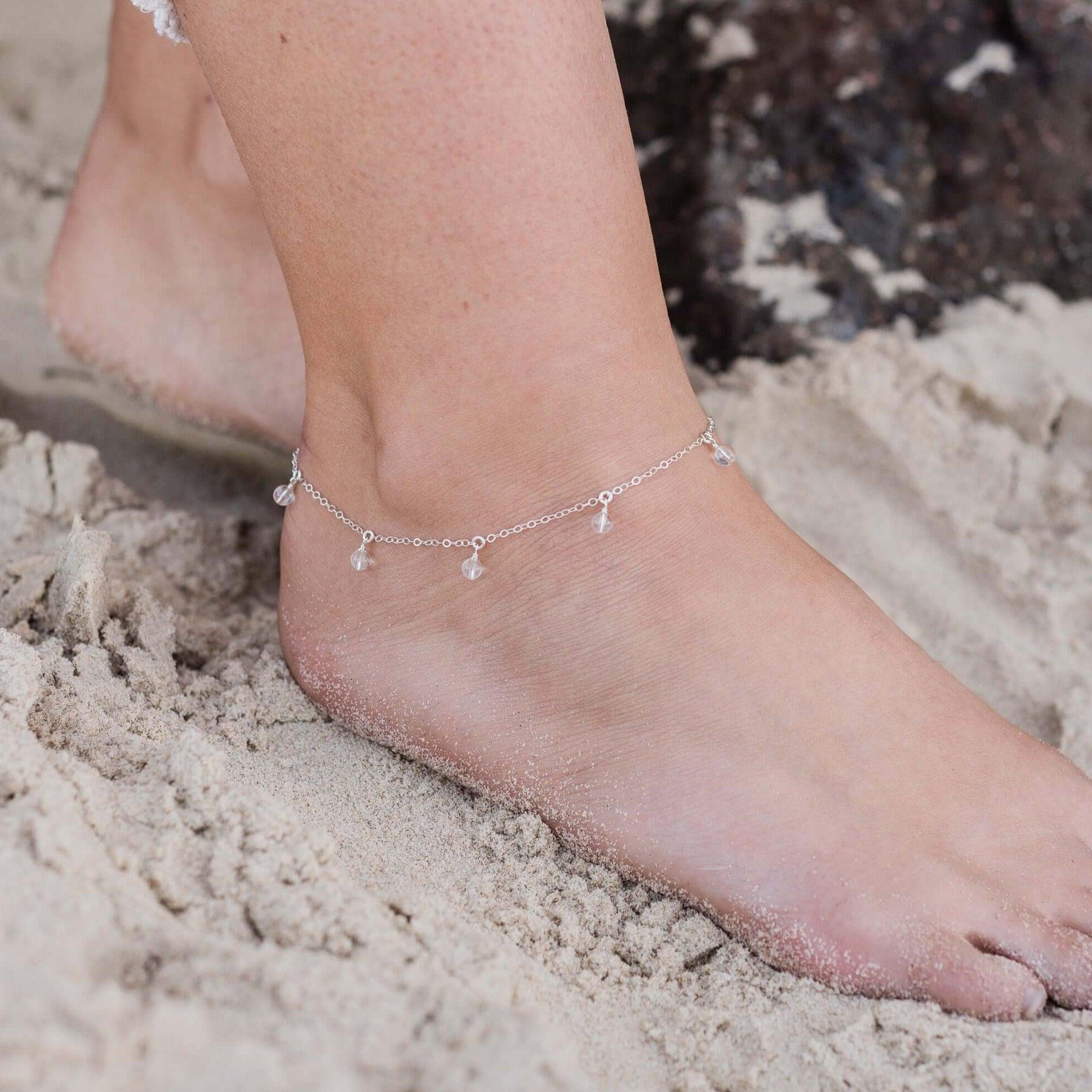 Boho Crystal Quartz Gemstone Bead Drop Anklet - Boho Crystal Quartz Gemstone Bead Drop Anklet - 14k Gold Fill - Luna Tide Handmade Crystal Jewellery